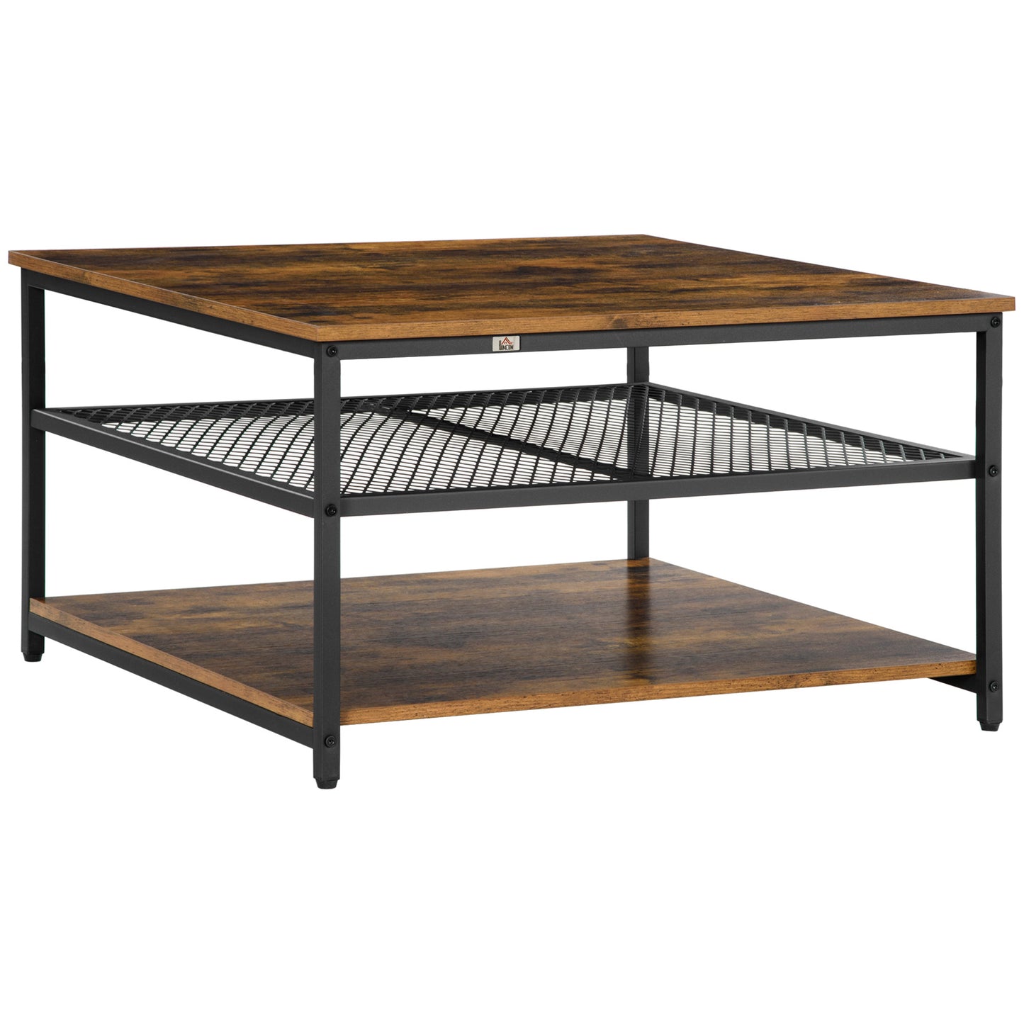 SvvalkaIndustrial Coffee Table, Cocktail Table  Storage Shelves, Rustic Brown