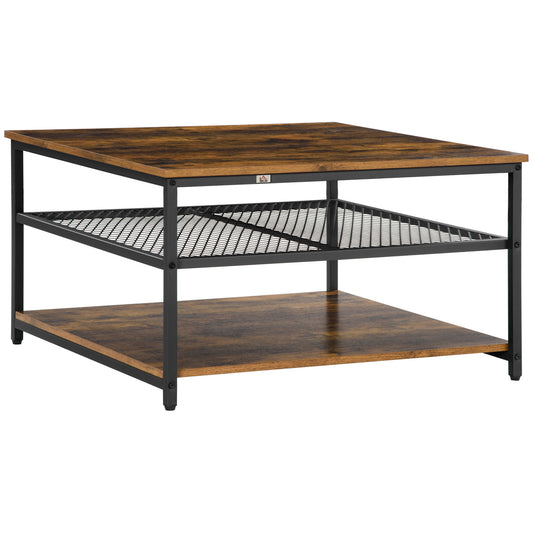 SvvalkaIndustrial Coffee Table, Cocktail Table  Storage Shelves, Rustic Brown