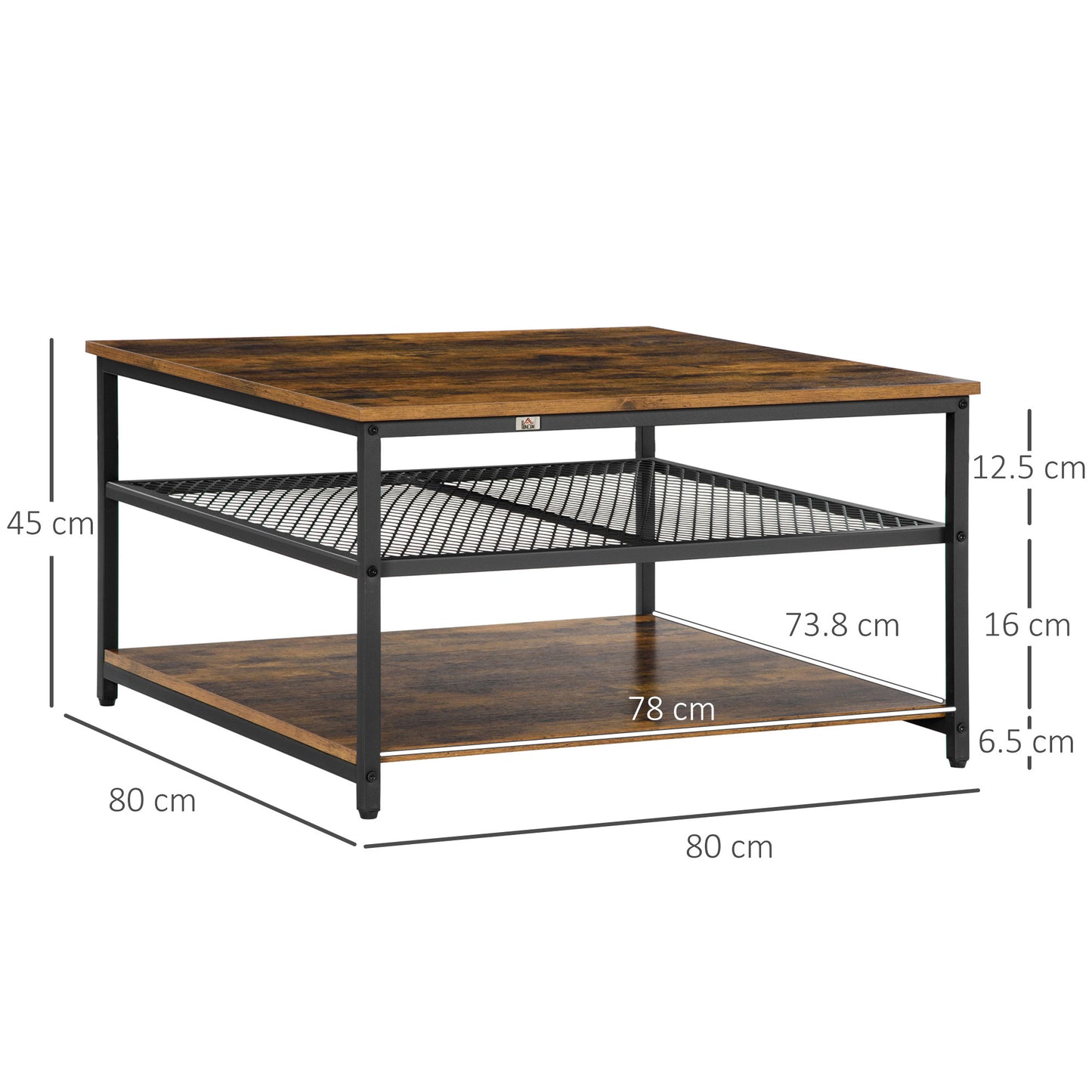 SvvalkaIndustrial Coffee Table, Cocktail Table  Storage Shelves, Rustic Brown