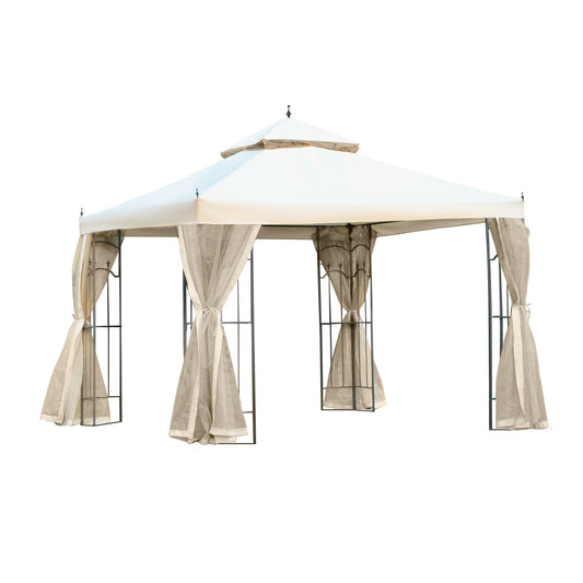 3 x 3(m) Garden Gazebo Double Top Gazebo Canopy Curtains Cream White Outsunny