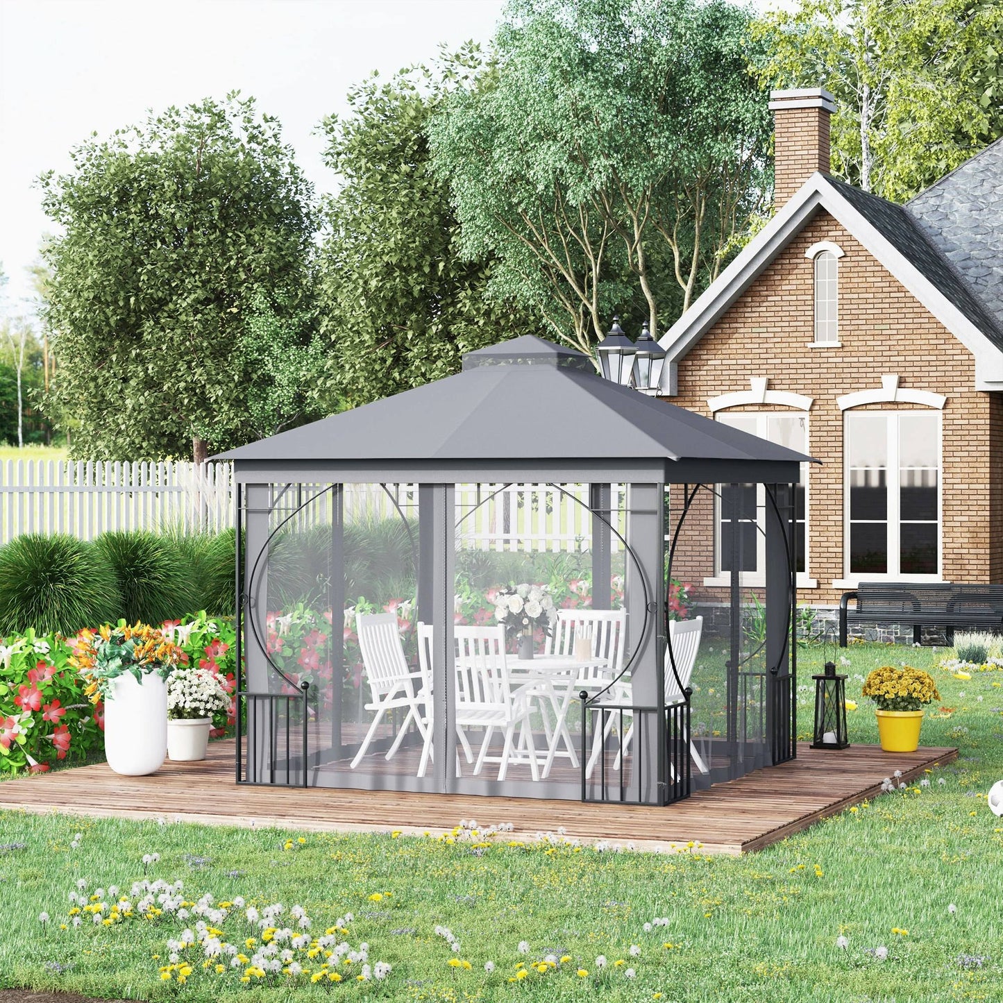 Gazebo Party Tent Canopy Sun Shade for Patio Garden Light Grey 3x3(m) Svvalka