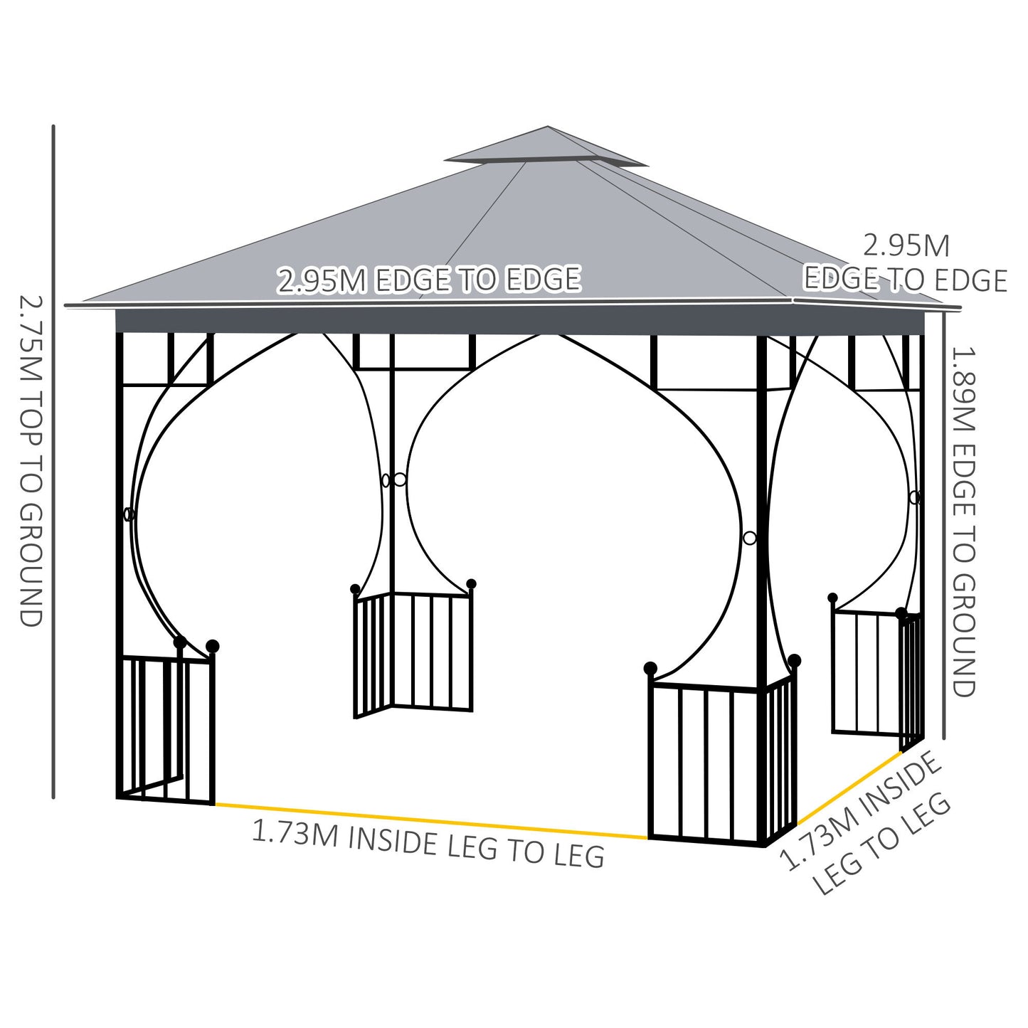 Gazebo Party Tent Canopy Sun Shade for Patio Garden Light Grey 3x3(m) Svvalka