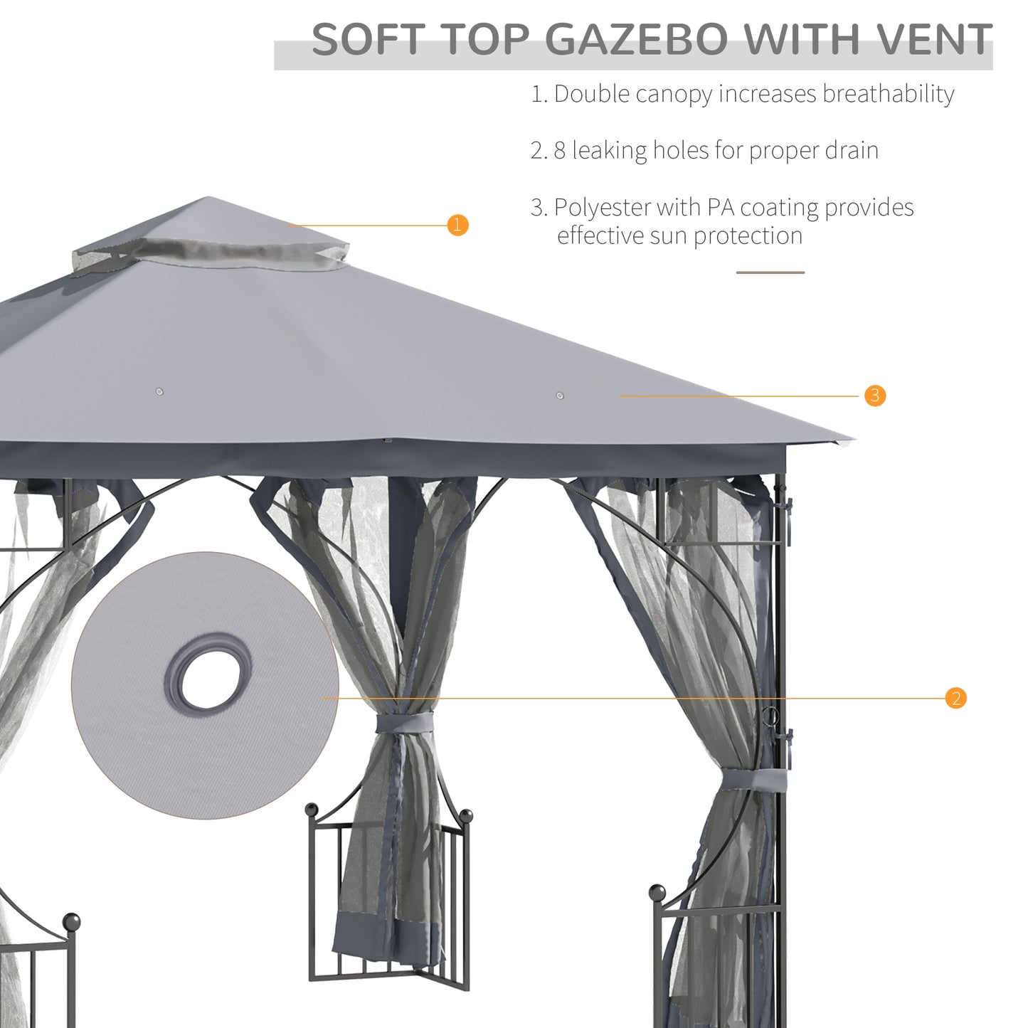 Gazebo Party Tent Canopy Sun Shade for Patio Garden Light Grey 3x3(m) Svvalka