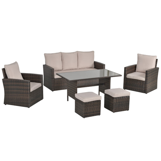 6 PCS Patio PE Rattan Sofa Furniture Set Dining Table Svvalka
