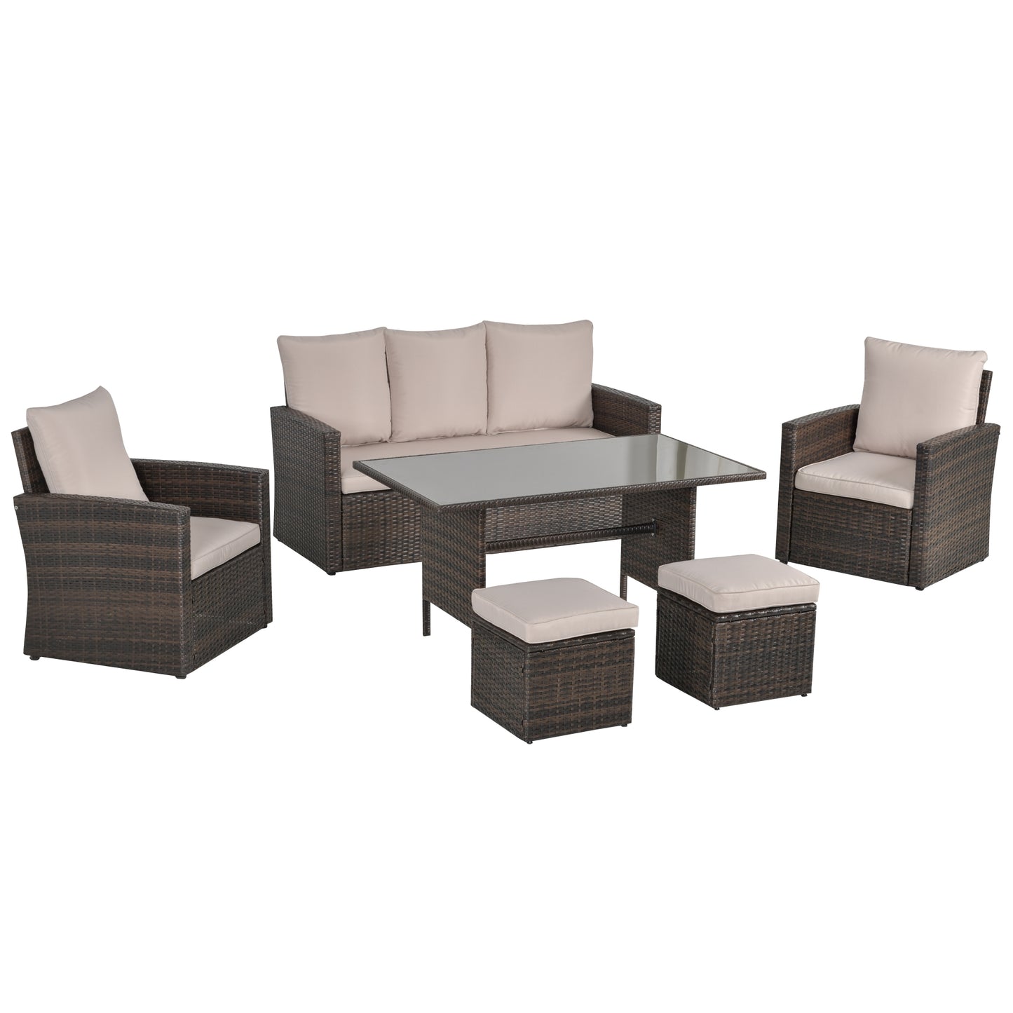 6 PCS Patio PE Rattan Sofa Furniture Set Dining Table Svvalka