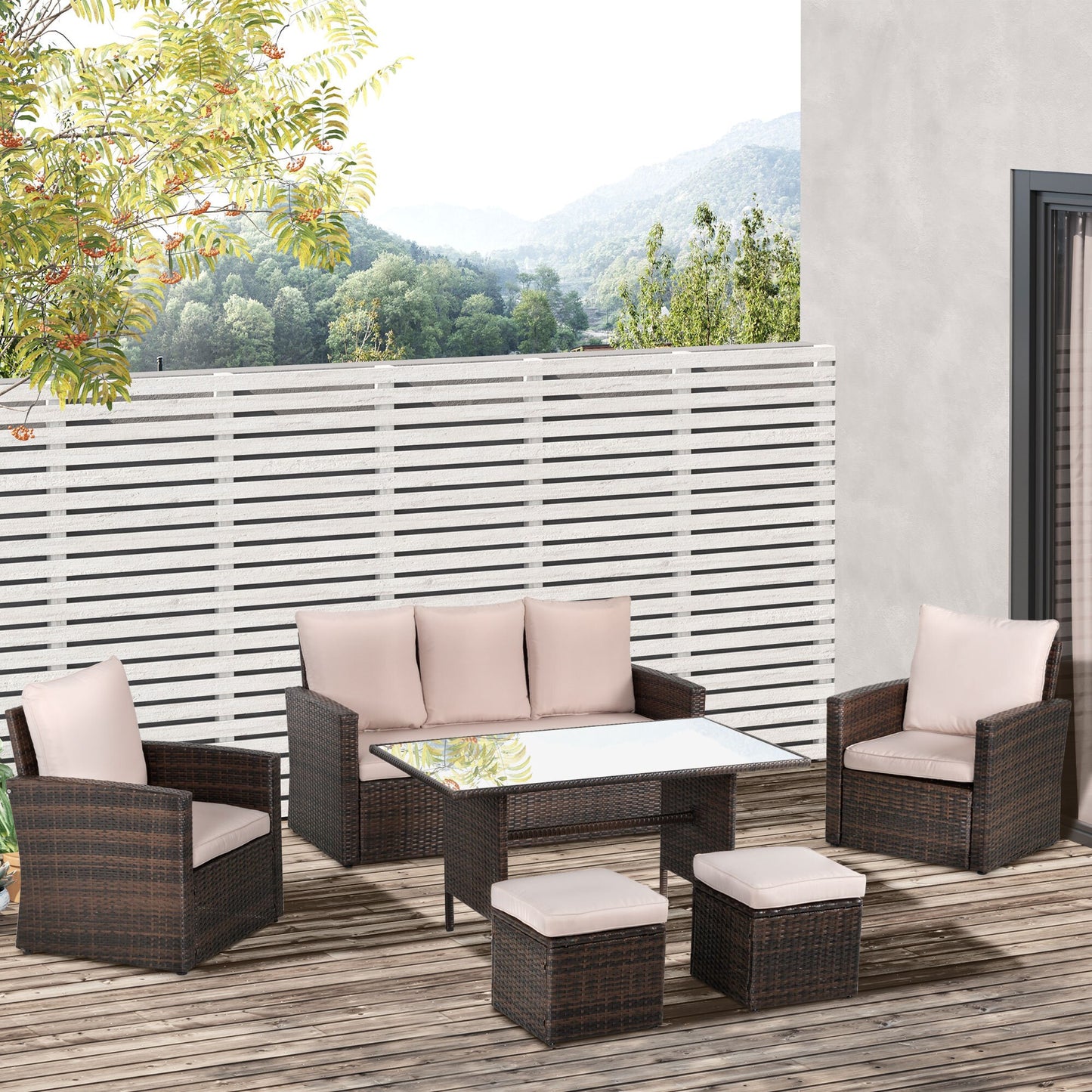 6 PCS Patio PE Rattan Sofa Furniture Set Dining Table Svvalka