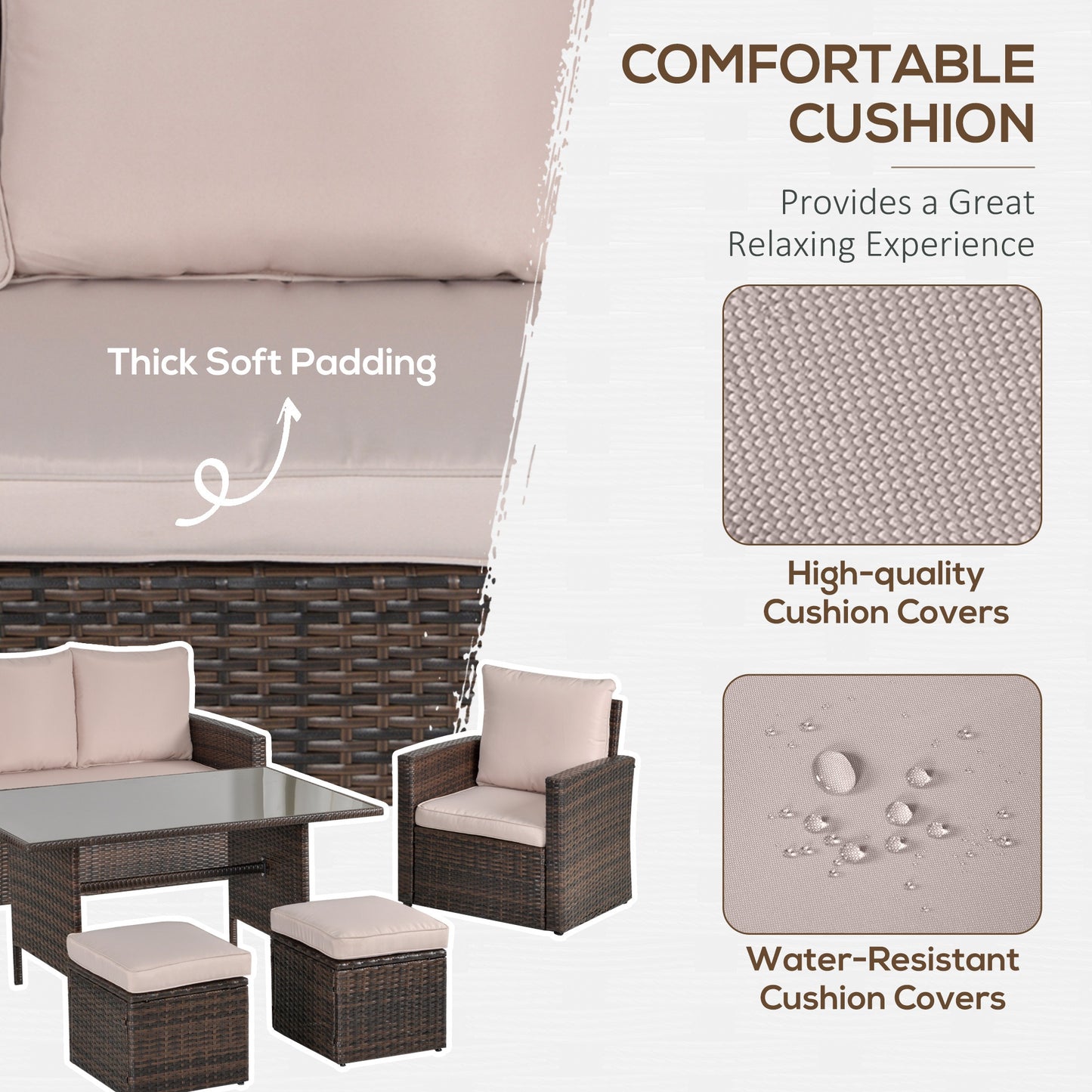 6 PCS Patio PE Rattan Sofa Furniture Set Dining Table Svvalka