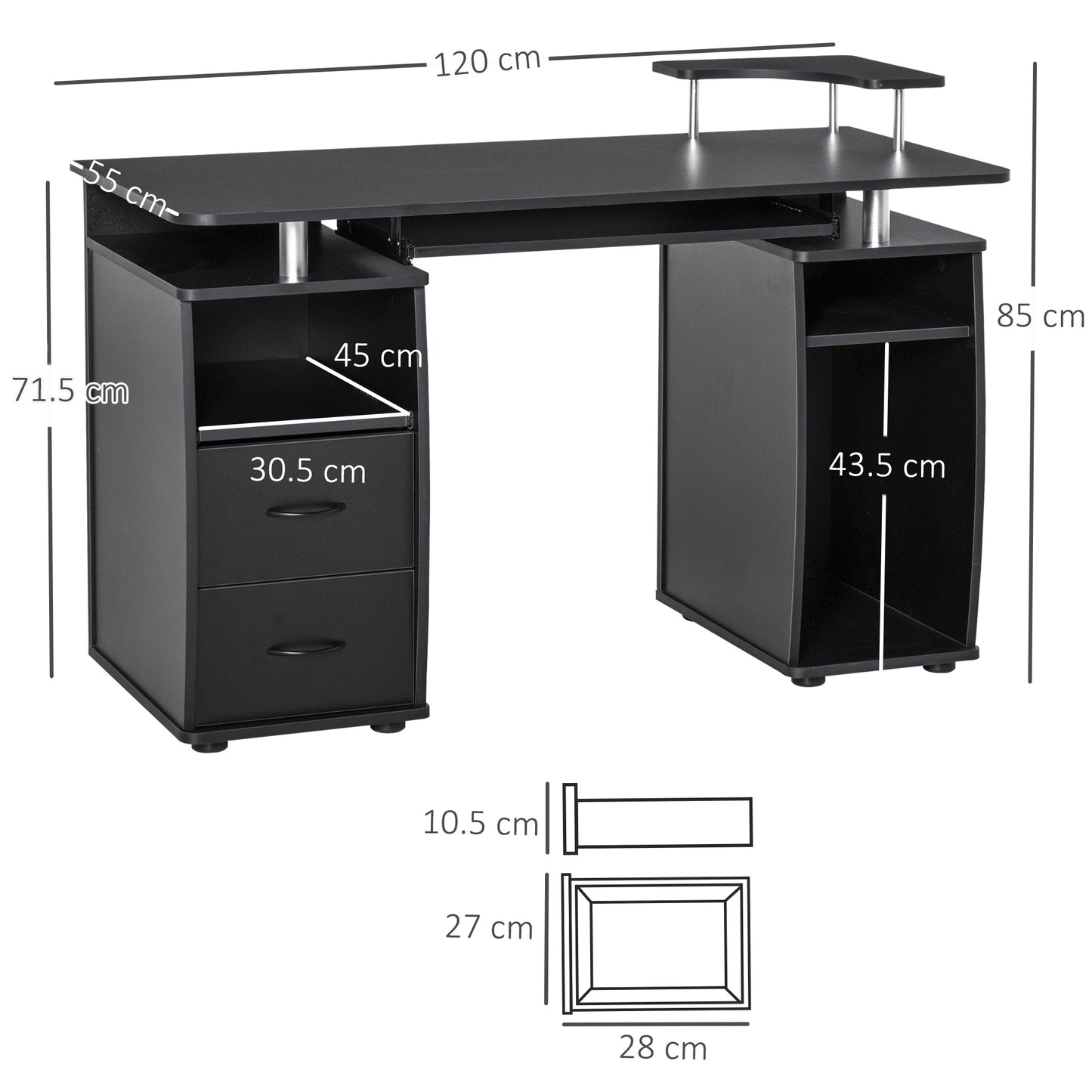 Computer Office Desk Table Workstation w/  Keyboard Tray, Drawer, Black HOMCOM