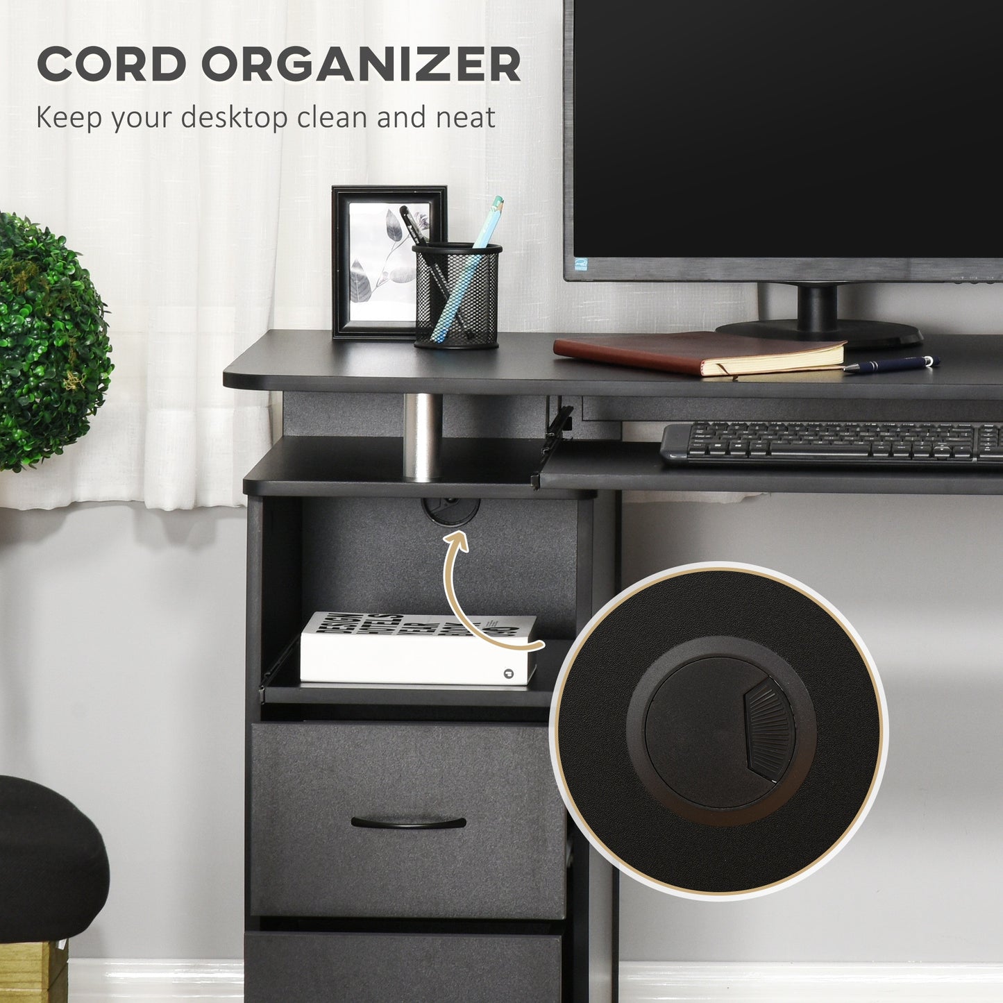 Computer Office Desk Table Workstation w/  Keyboard Tray, Drawer, Black HOMCOM