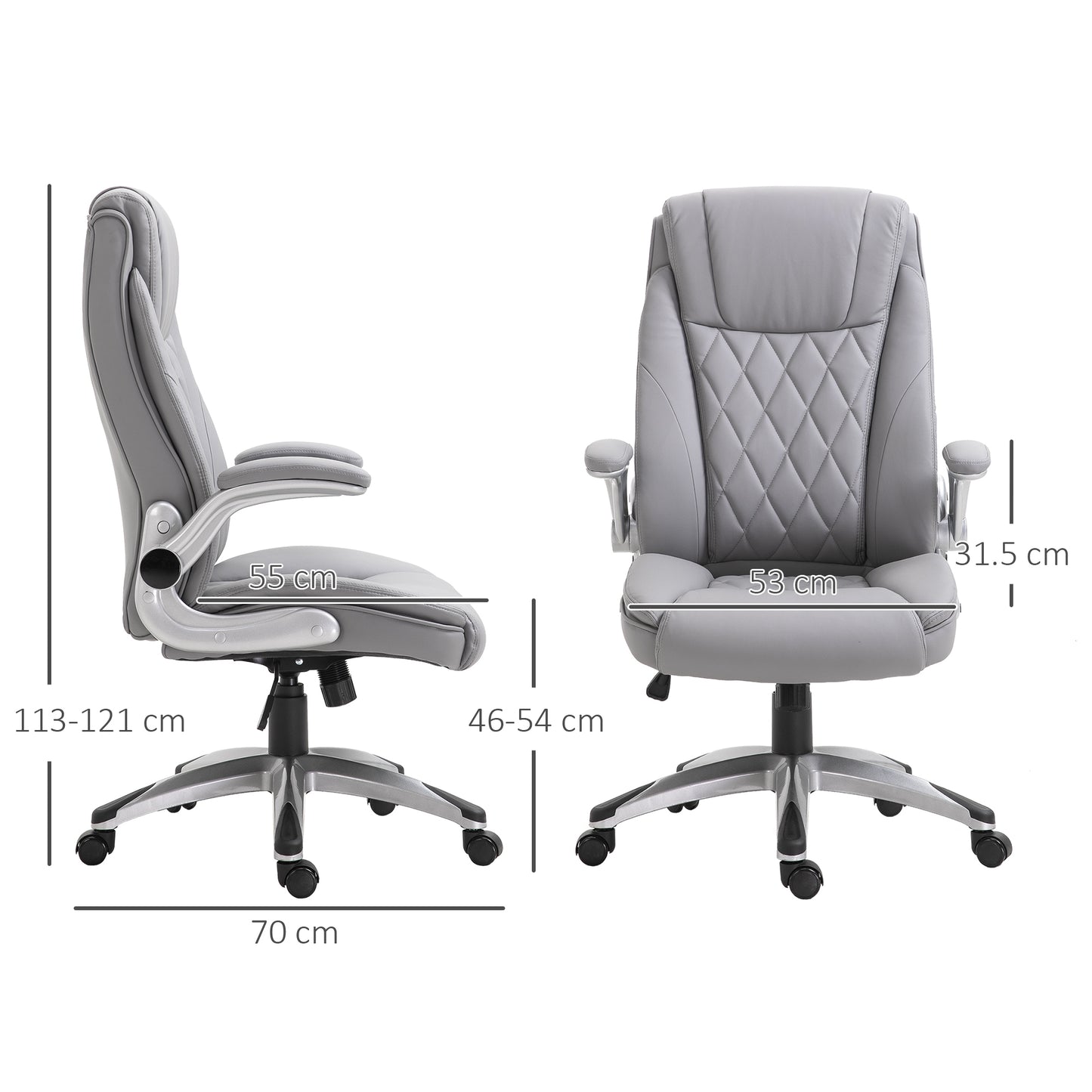 High Back Executive Office Chair Home Swivel PU Leather Chair, Grey