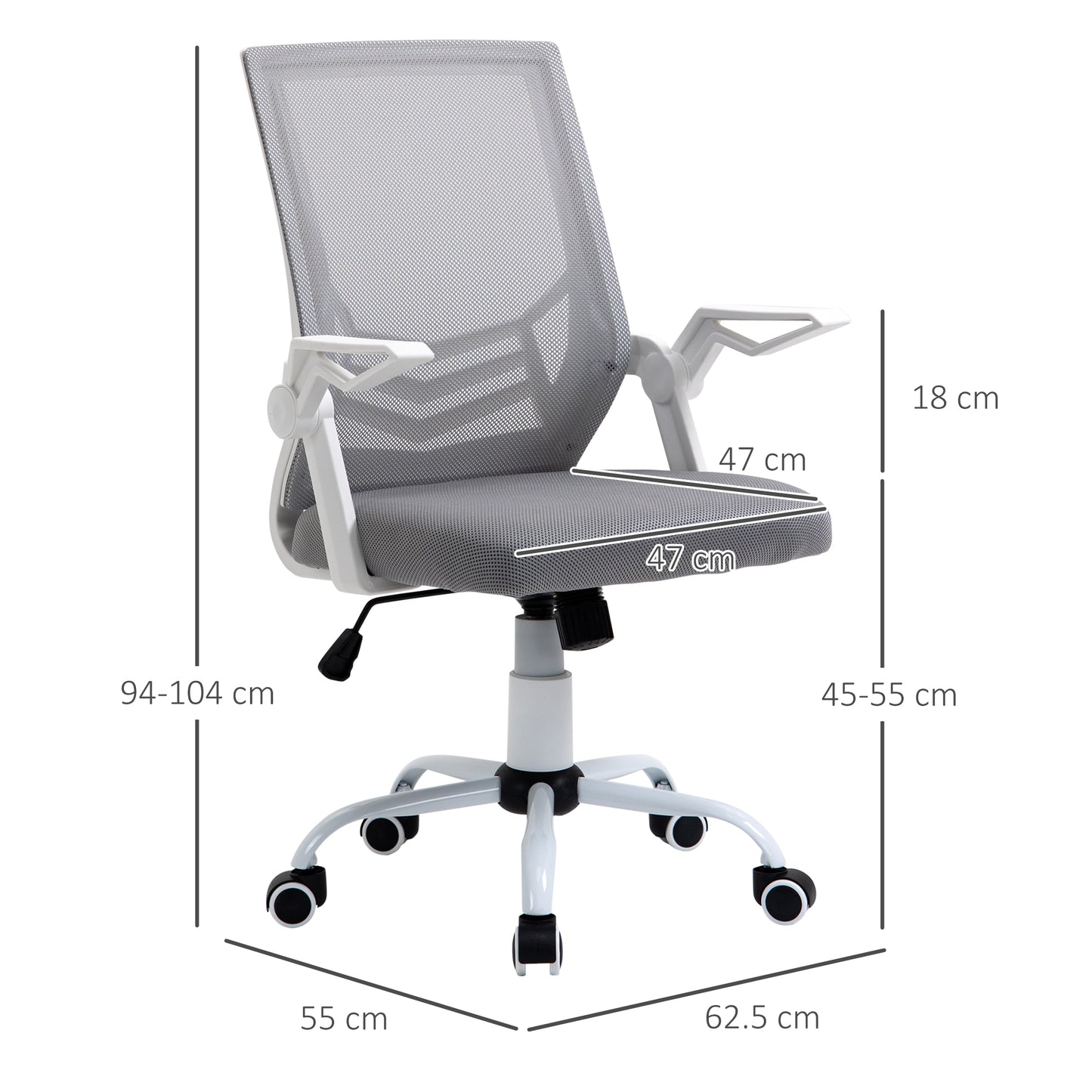 Mesh Swivel Office Chair Task Computer Chair w/ Lumbar Support, Grey Vinsetto