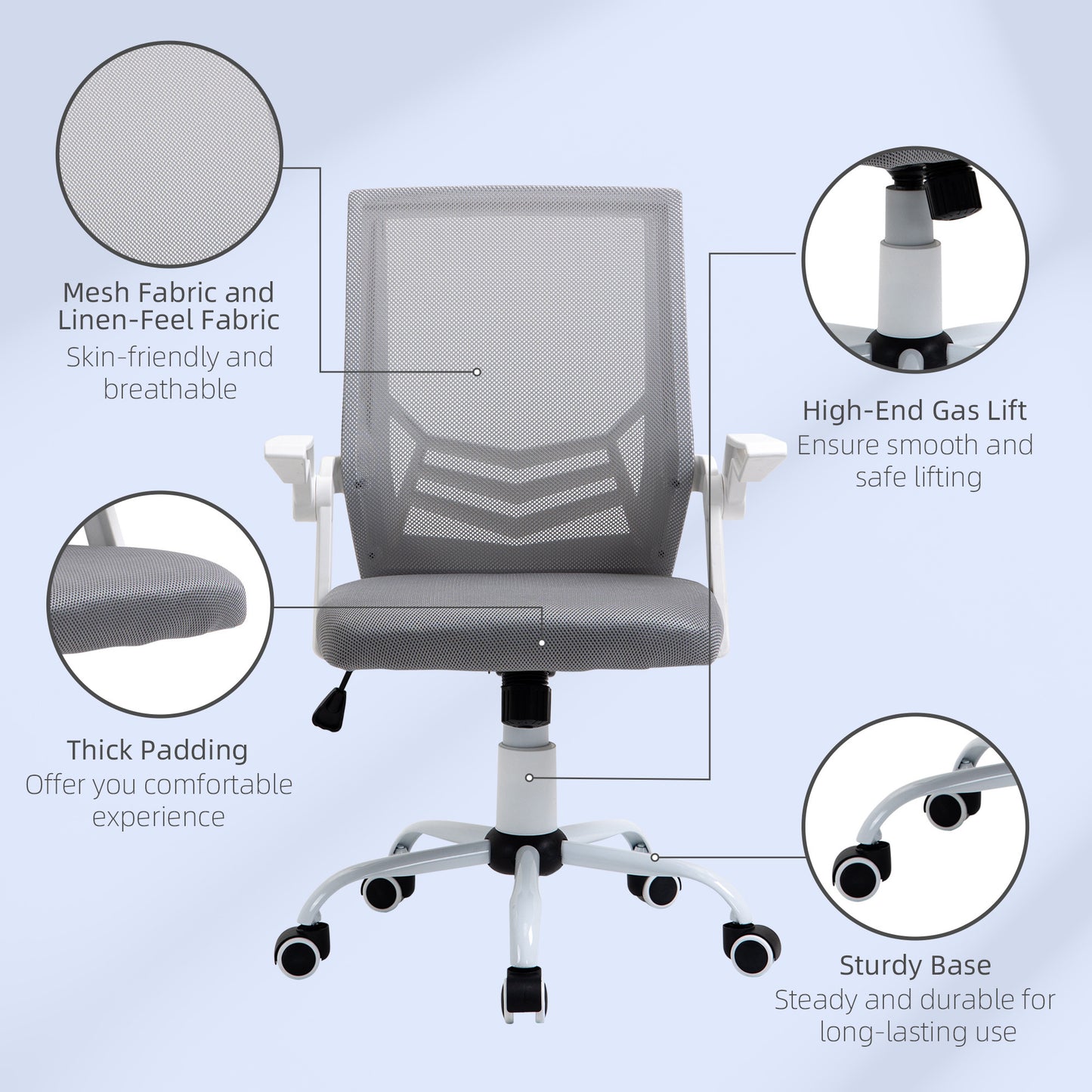 Mesh Swivel Office Chair Task Computer Chair w/ Lumbar Support, Grey Vinsetto