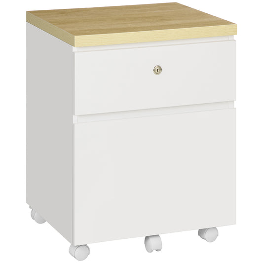 Mobile Filing Cabinet Lockable File Cabinet A4 Size  2 Drawers White Vinsetto