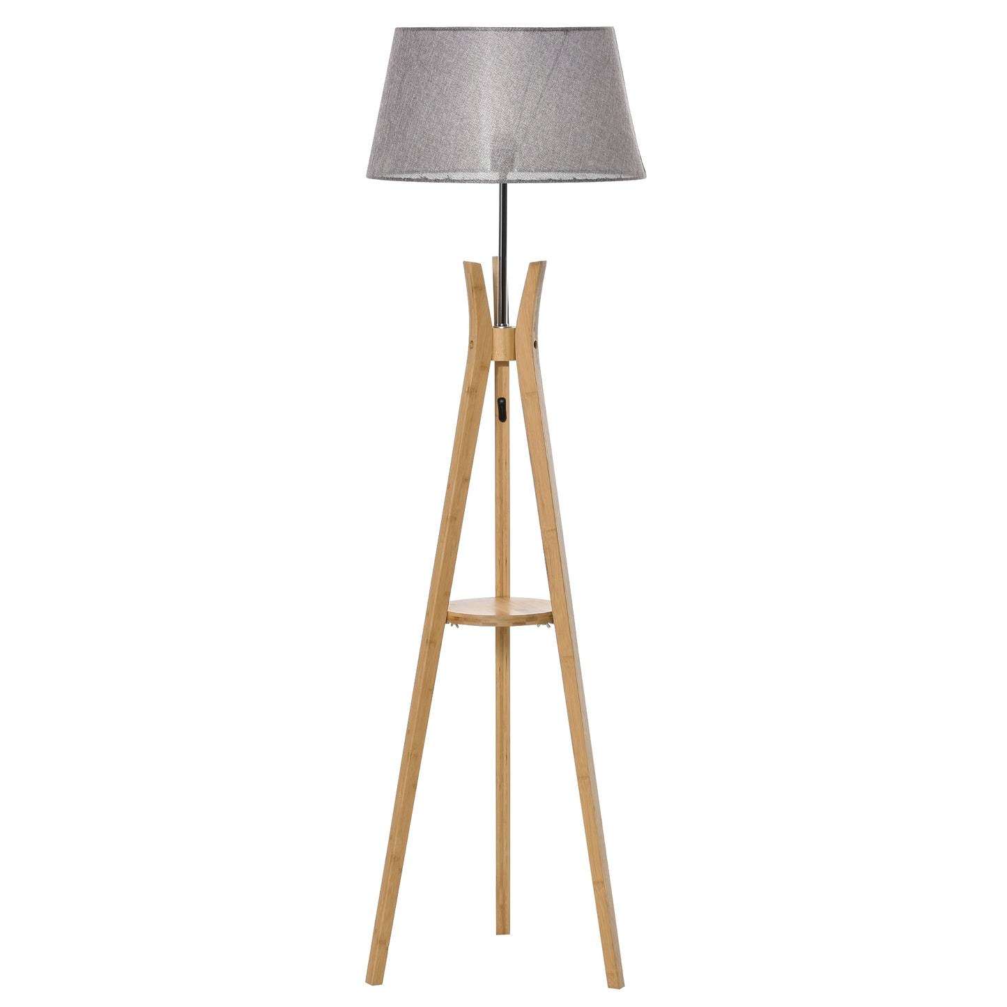Tripod Floor Lamp Light E27 Base w/ Fabric Shade Storage Shelf, Grey HOMCOM