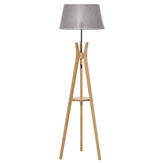 Tripod Floor Lamp Light E27 Base w/ Fabric Shade Storage Shelf, Grey HOMCOM