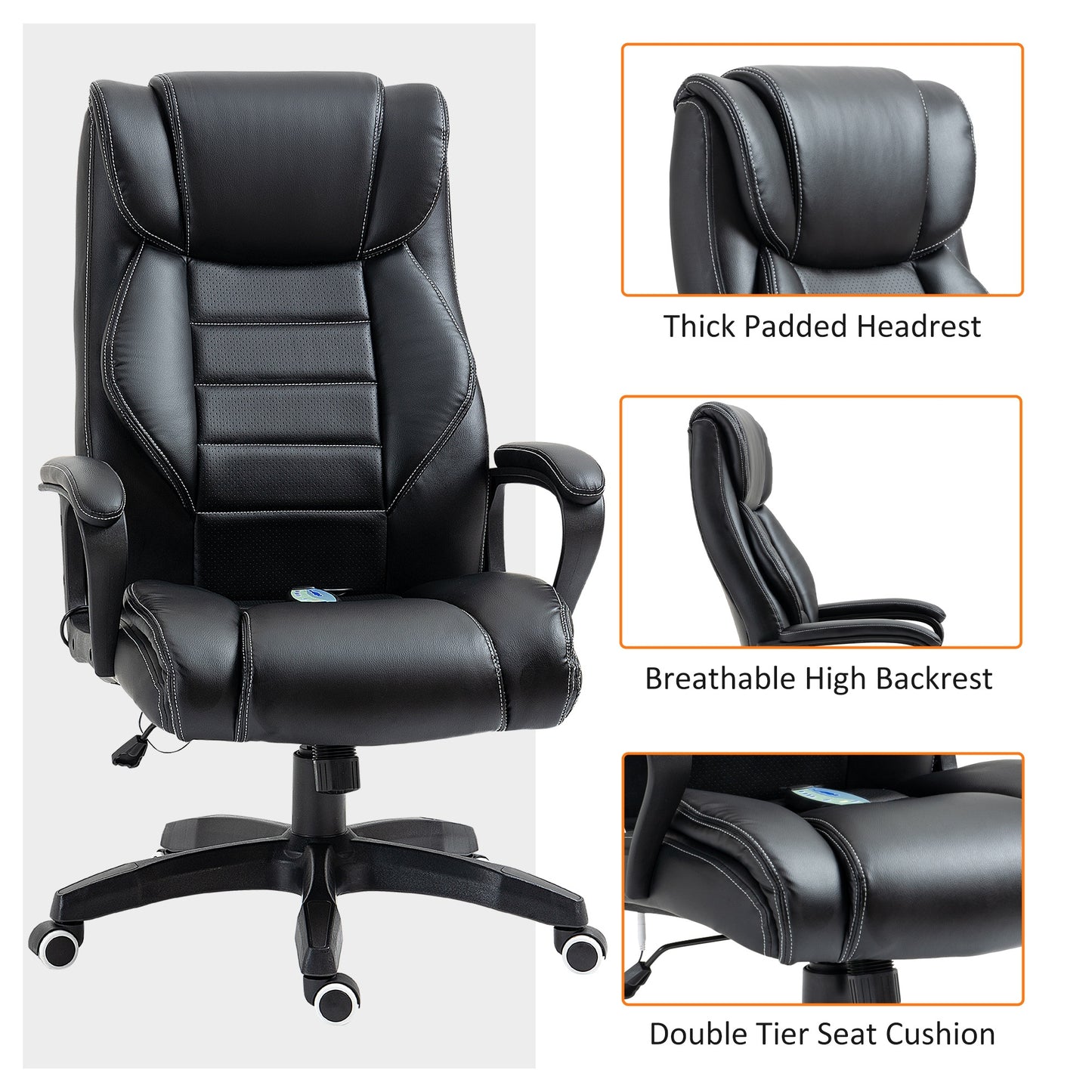 High Back 6 Points Vibration Massage Executive Office Chair, Black Vinsetto