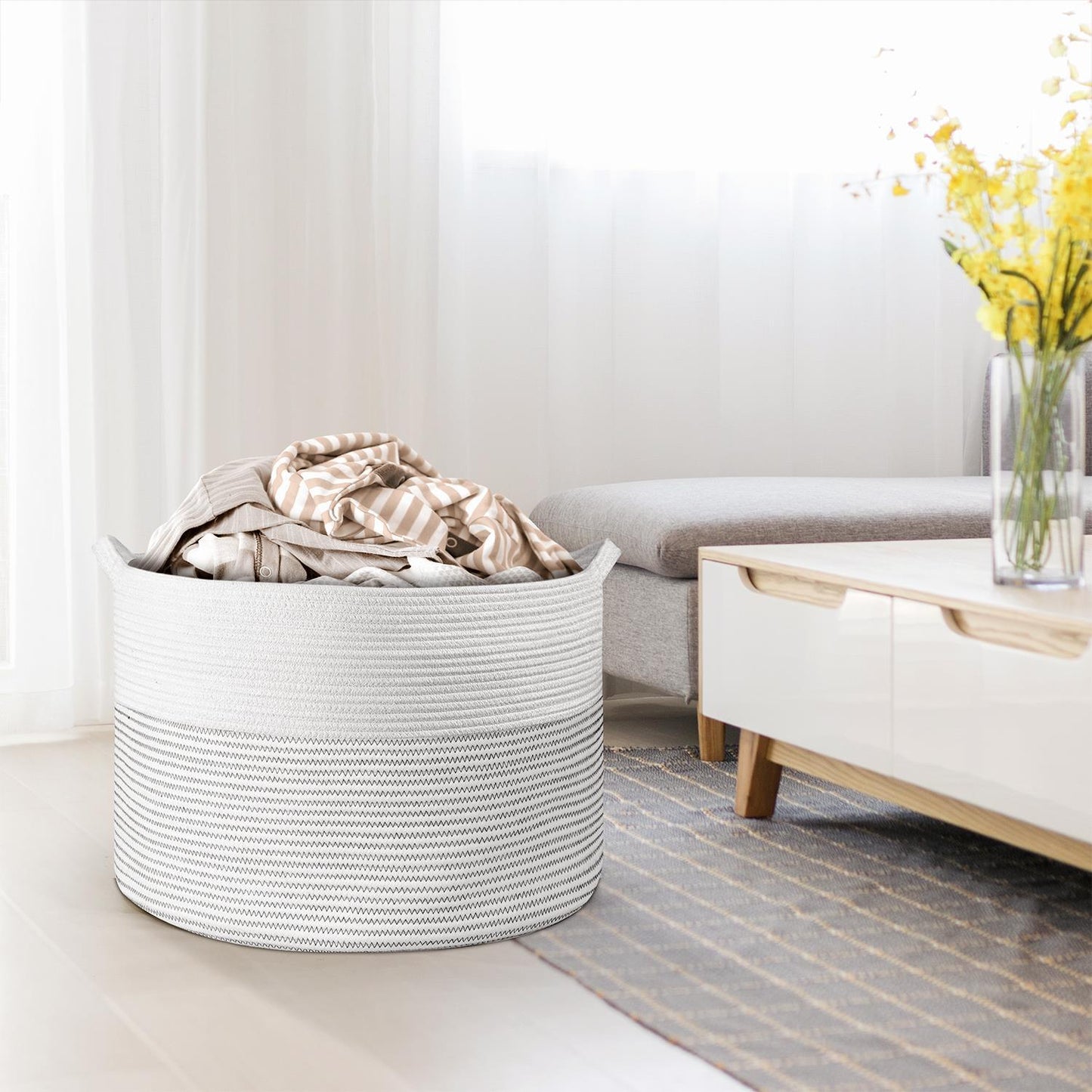 Vinsani laundry basket white & l grey 1010285