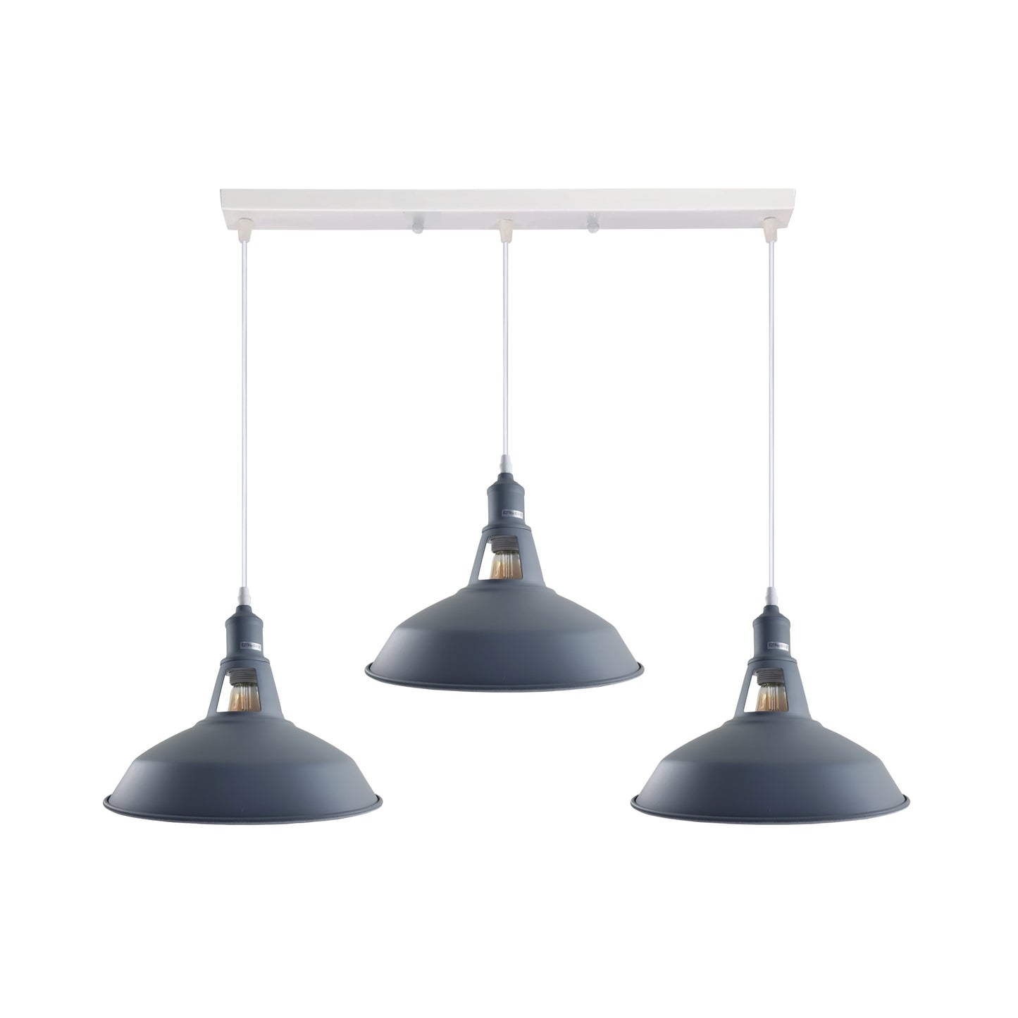 Industrial Vintage Loft Kitchen Bar 3 Lights Ceiling Barn-slotted Metal E27 White, Grey without bulb