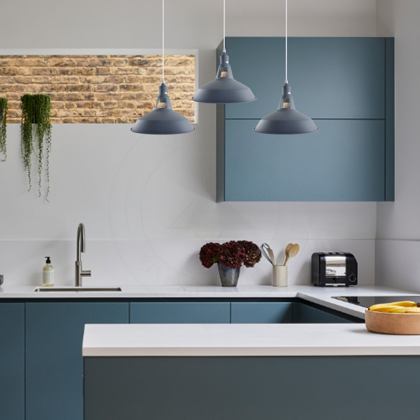 Industrial Vintage Loft Kitchen Bar 3 Lights Ceiling Barn-slotted Metal E27 White, Grey without bulb