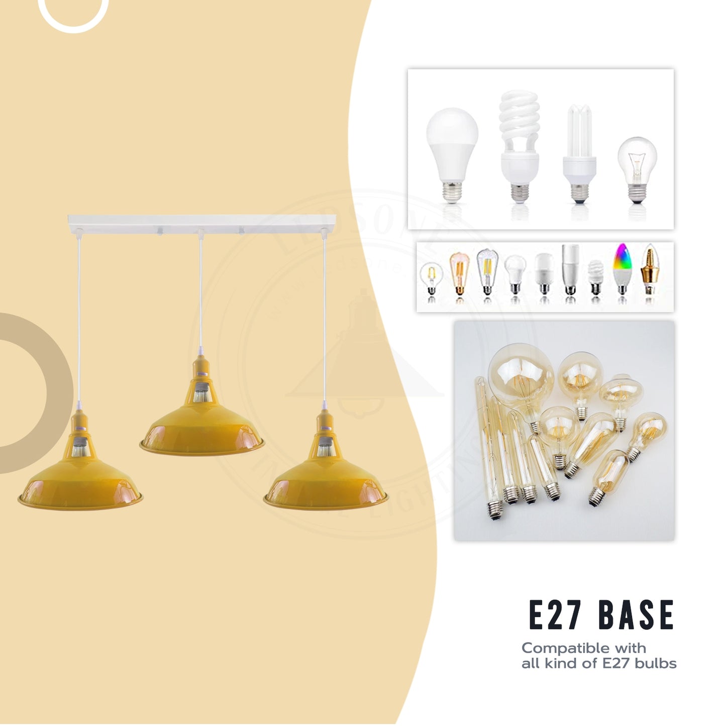 Industrial Vintage Loft Kitchen Bar 3 Lights Ceiling Barn-slotted Metal E27 White, Grey without bulb