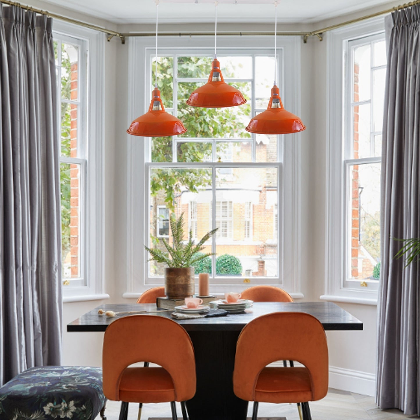 Industrial Vintage Loft Kitchen Bar 3 Lights Ceiling Barn-slotted Metal E27 White, Orange without bulb