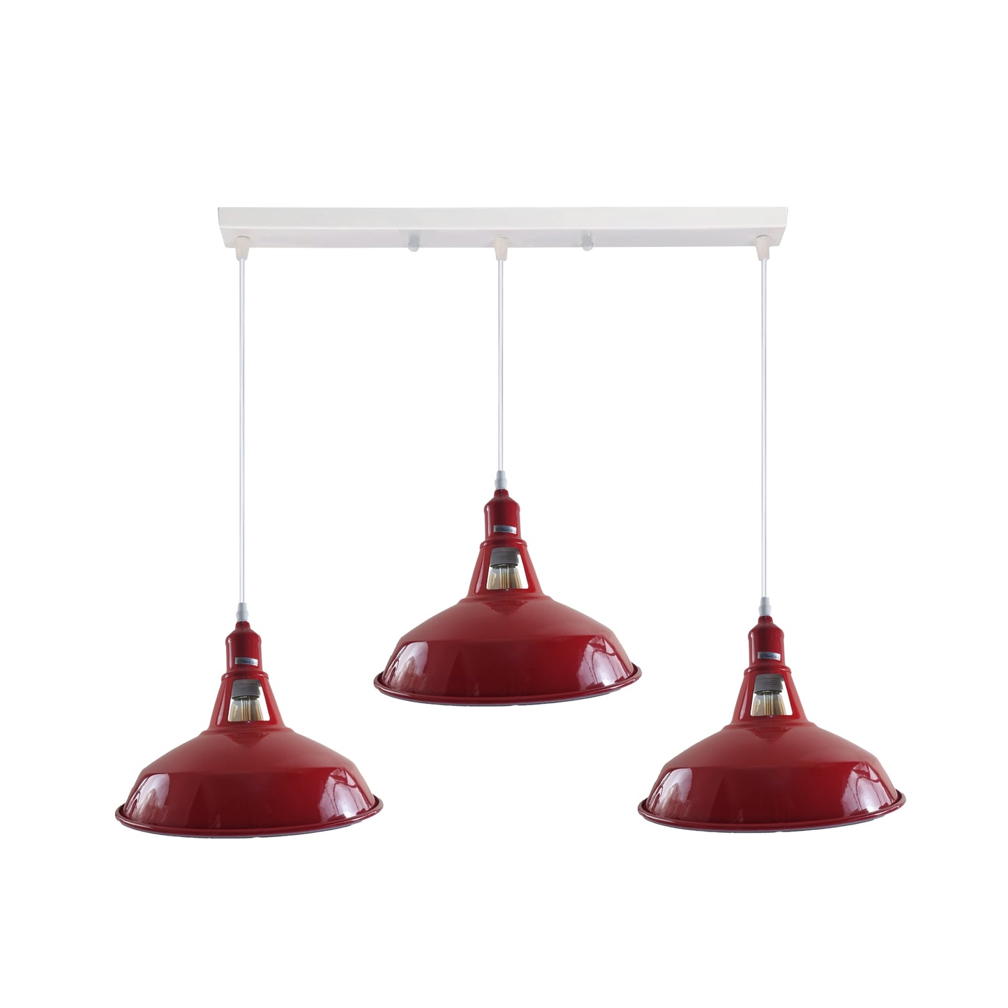 Industrial Vintage Loft Kitchen Bar 3 Lights Ceiling Barn-slotted Metal E27 White, Red with bulb