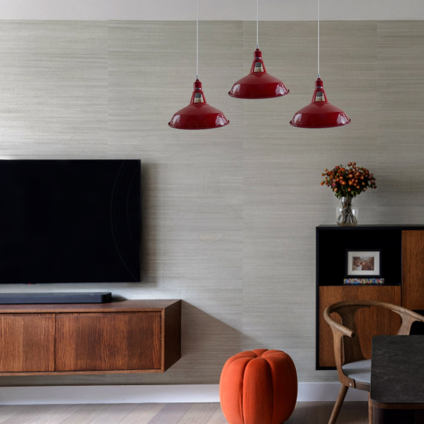 Industrial Vintage Loft Kitchen Bar 3 Lights Ceiling Barn-slotted Metal E27 White, Red with bulb