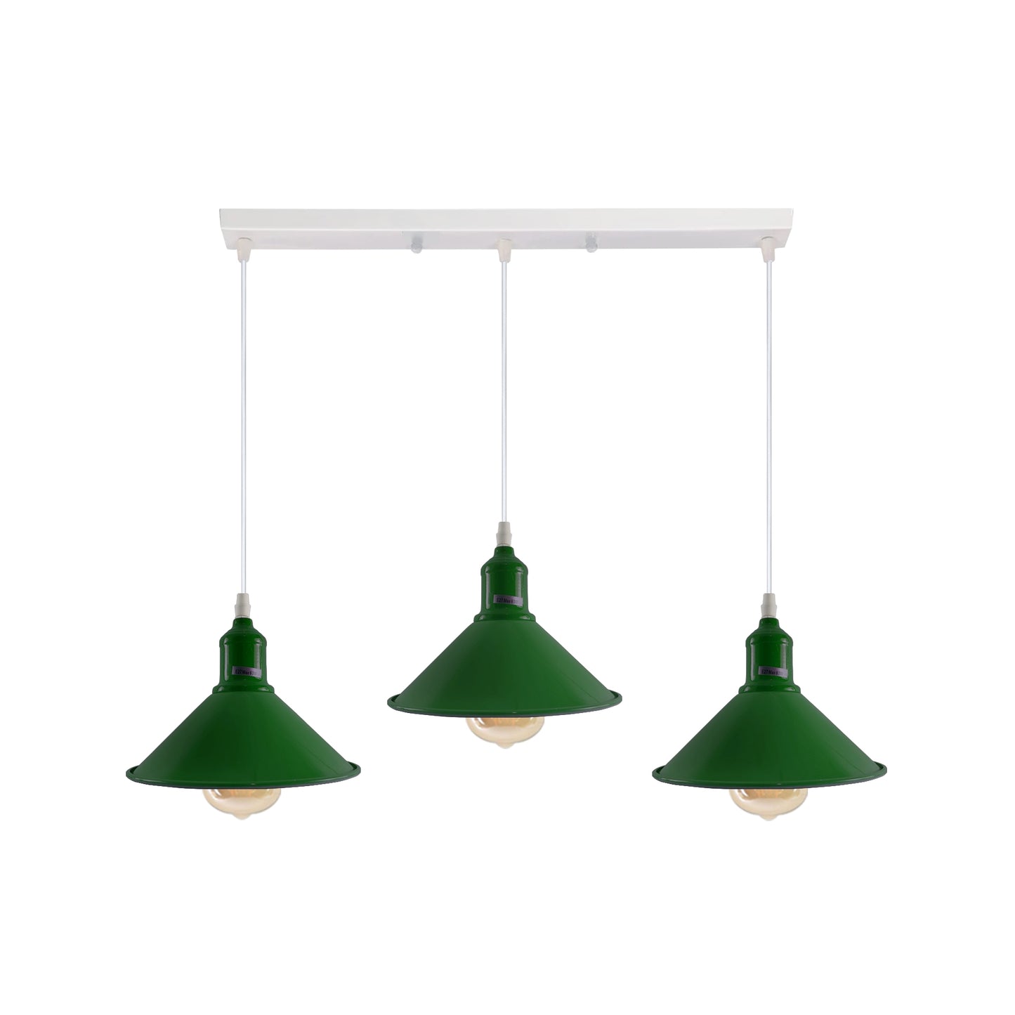 Industrial Vintage Loft Kitchen Bar 3 Lights Fittings Ceiling Cone Metal  E27 Green with bulb