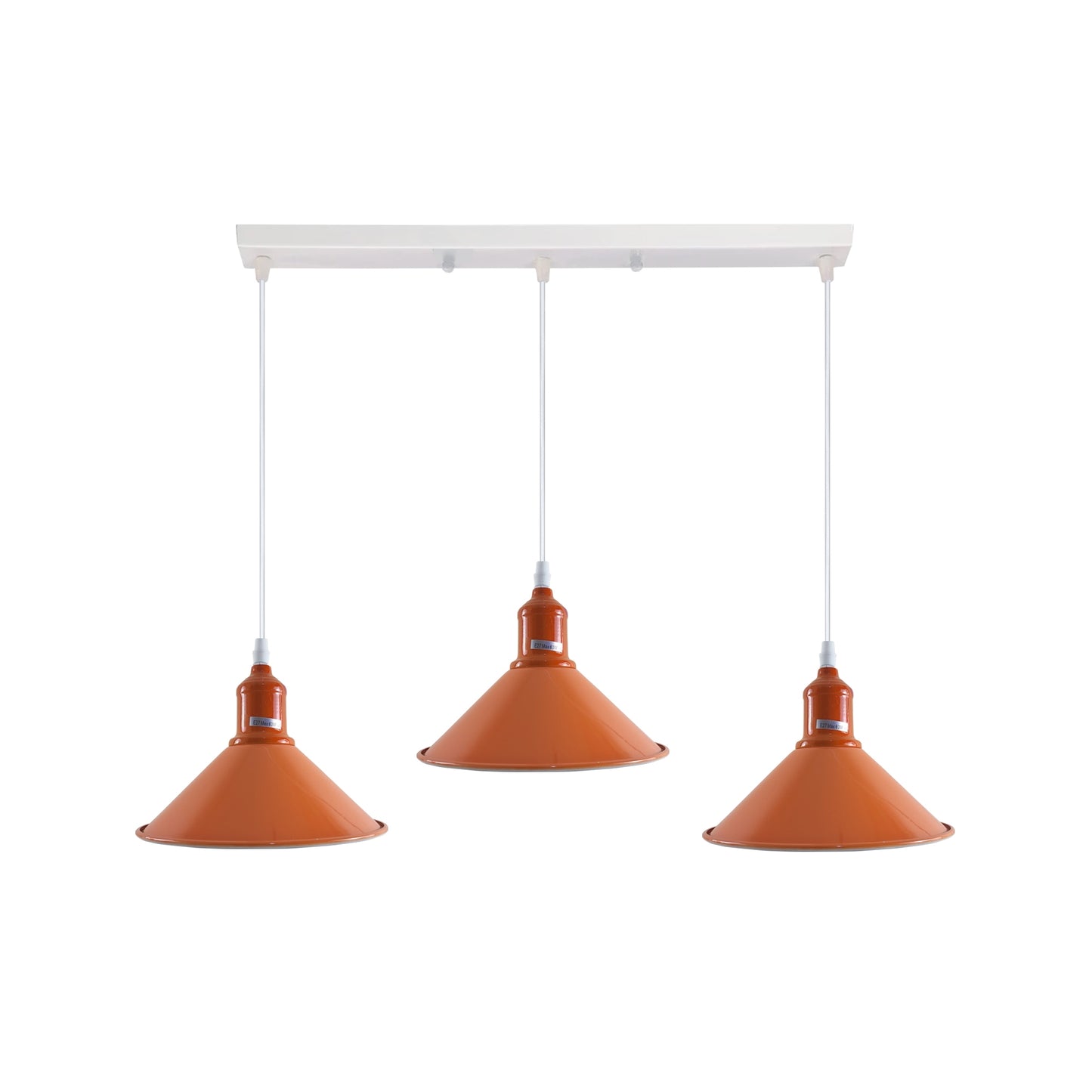 Industrial Vintage Loft Kitchen Bar 3 Lights Fittings Ceiling Cone Metal  E27 Orange without bulb