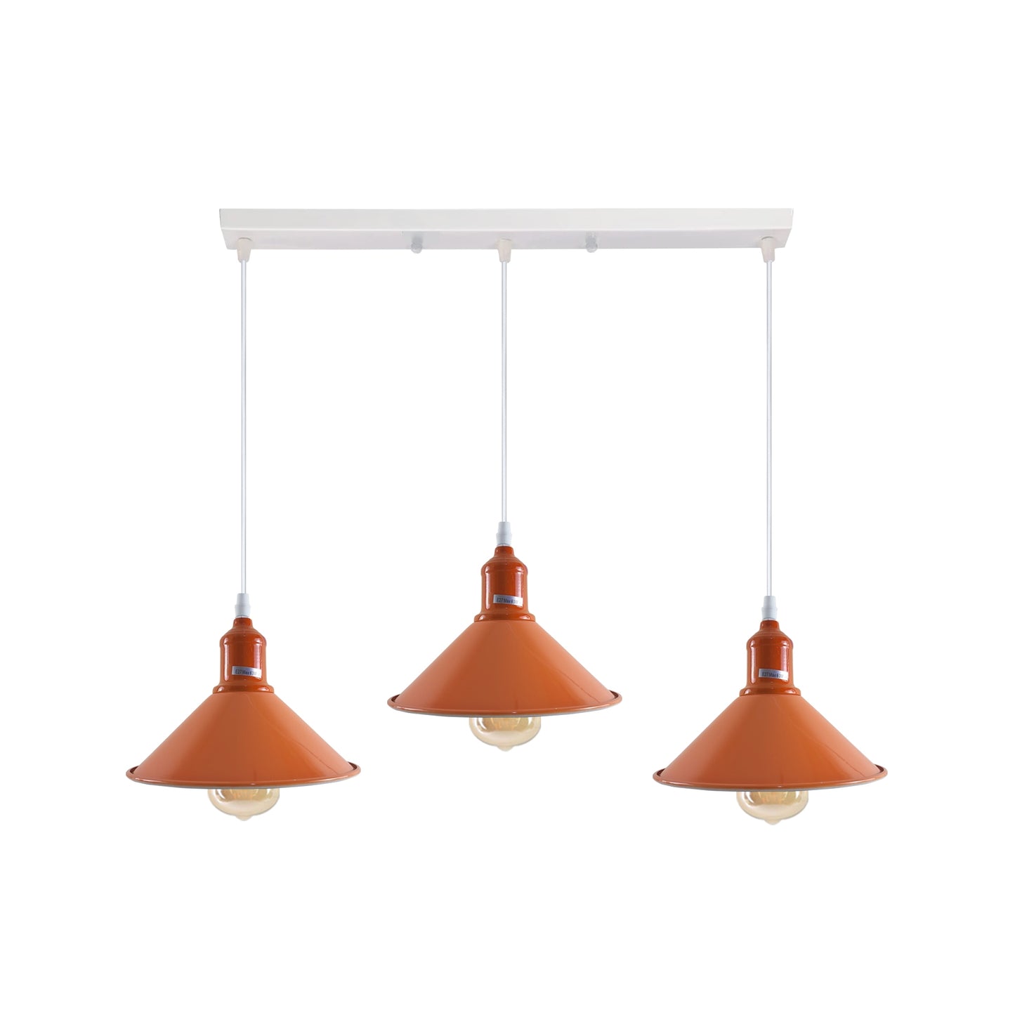 Industrial Vintage Loft Kitchen Bar 3 Lights Fittings Ceiling Cone Metal  E27 Orange without bulb