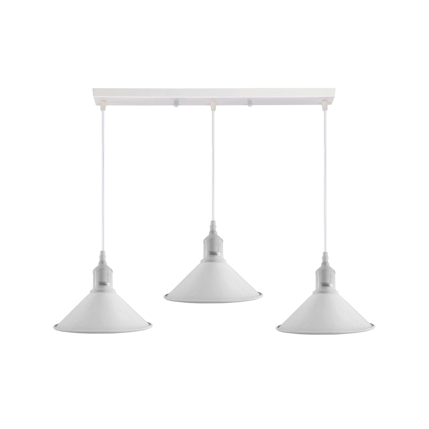 Industrial Vintage Loft Kitchen Bar 3 Lights Fittings Ceiling Cone Metal  E27 White without bulb