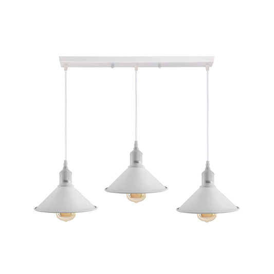 Industrial Vintage Loft Kitchen Bar 3 Lights Fittings Ceiling Cone Metal  E27 White with bulb