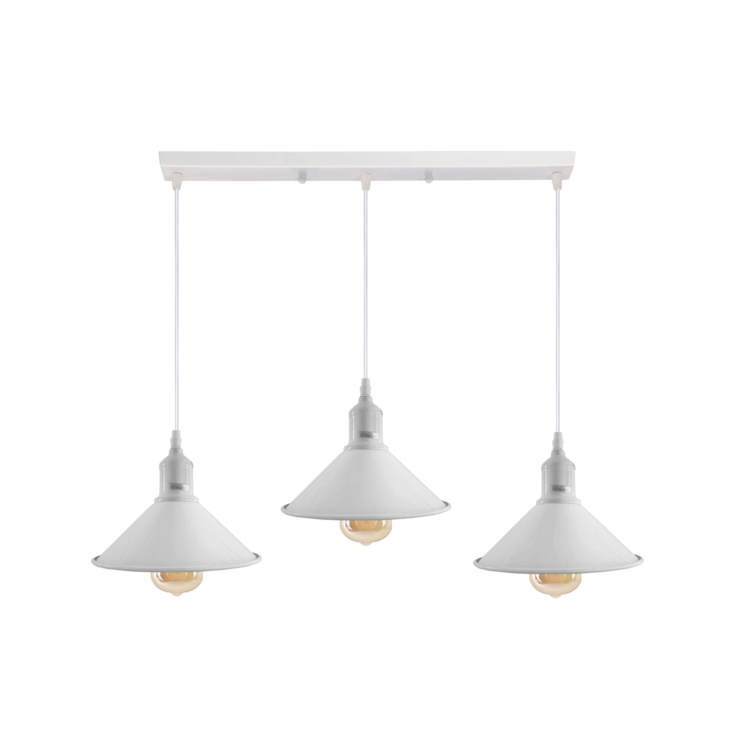 Industrial Vintage Loft Kitchen Bar 3 Lights Fittings Ceiling Cone Metal  E27 White with bulb