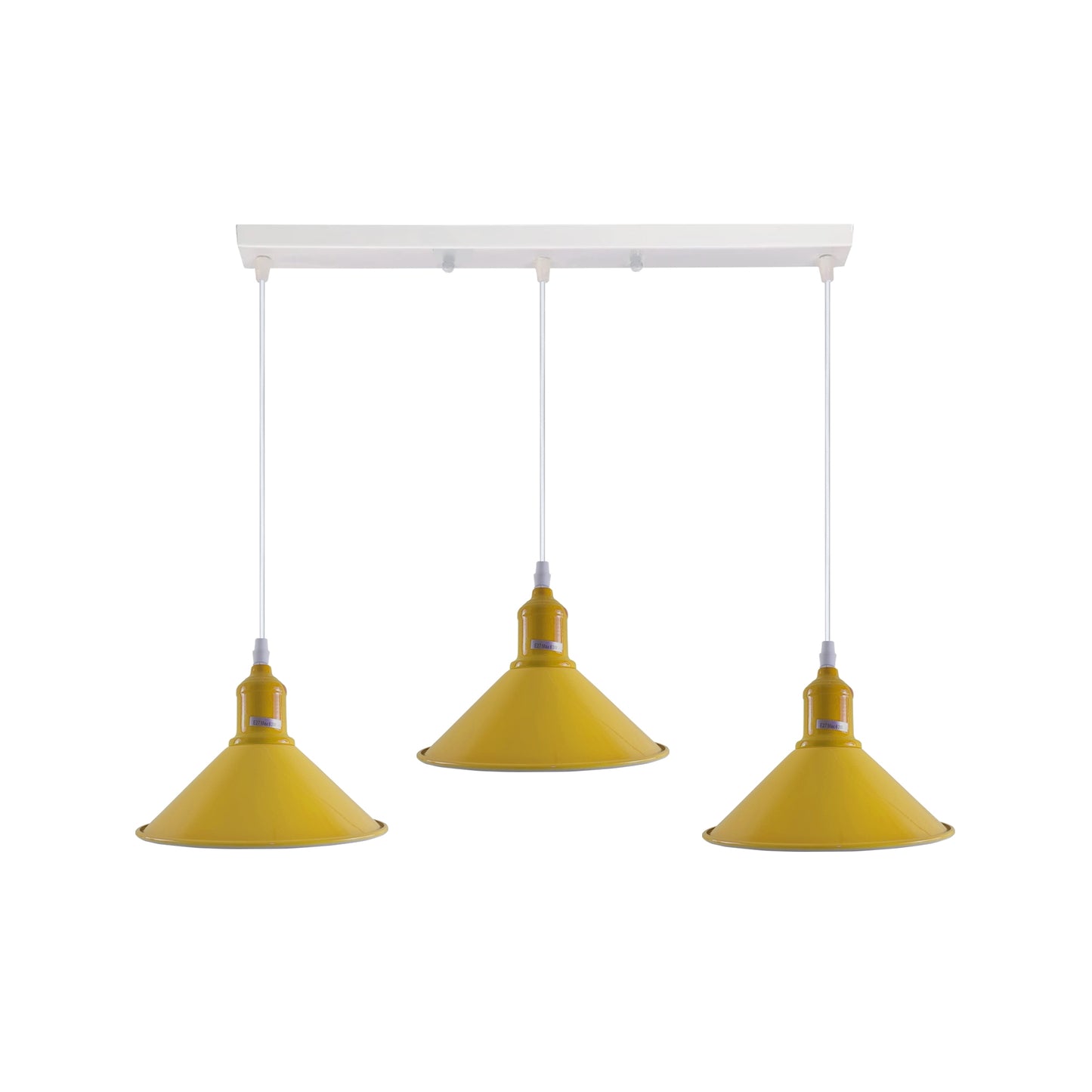Industrial Vintage Loft Kitchen Bar 3 Lights Fittings Ceiling Cone Metal  E27 Yellow without bulb