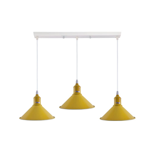 Industrial Vintage Loft Kitchen Bar 3 Lights Fittings Ceiling Cone Metal  E27 Yellow without bulb