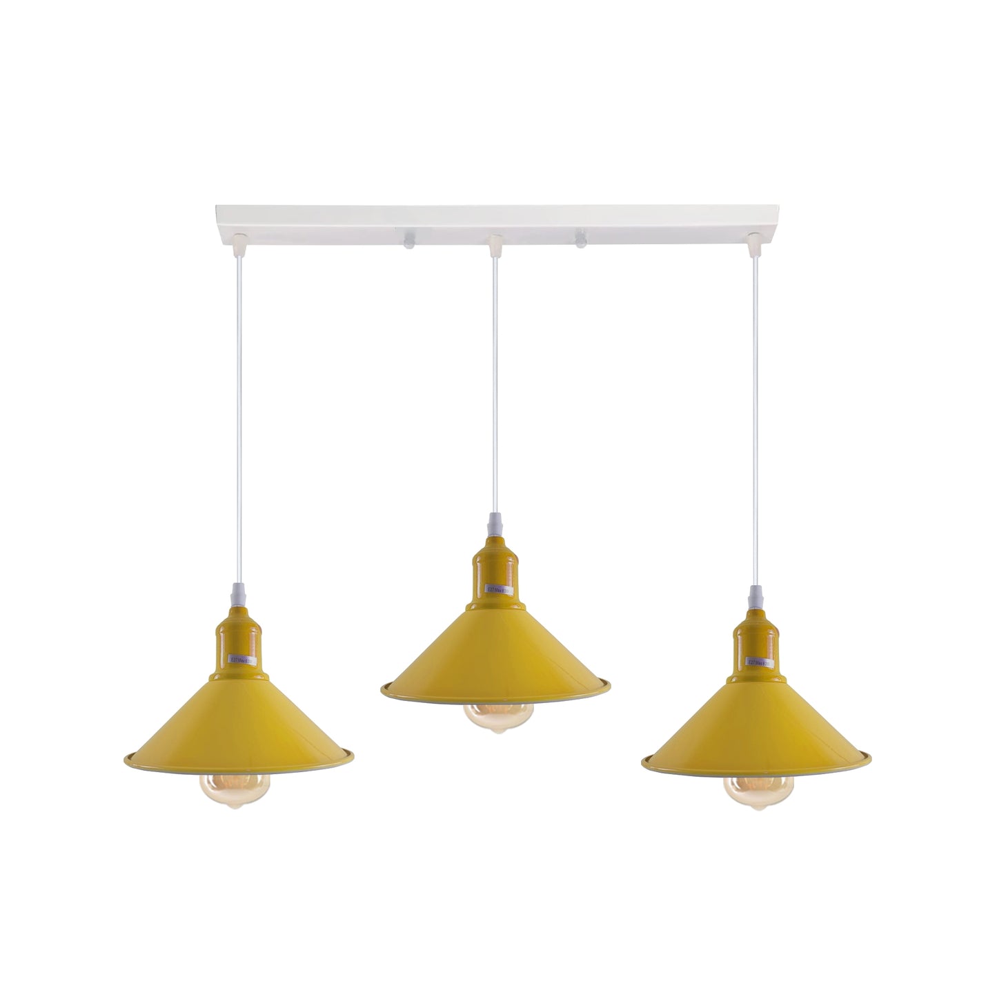 Industrial Vintage Loft Kitchen Bar 3 Lights Fittings Ceiling Cone Metal  E27 Yellow without bulb