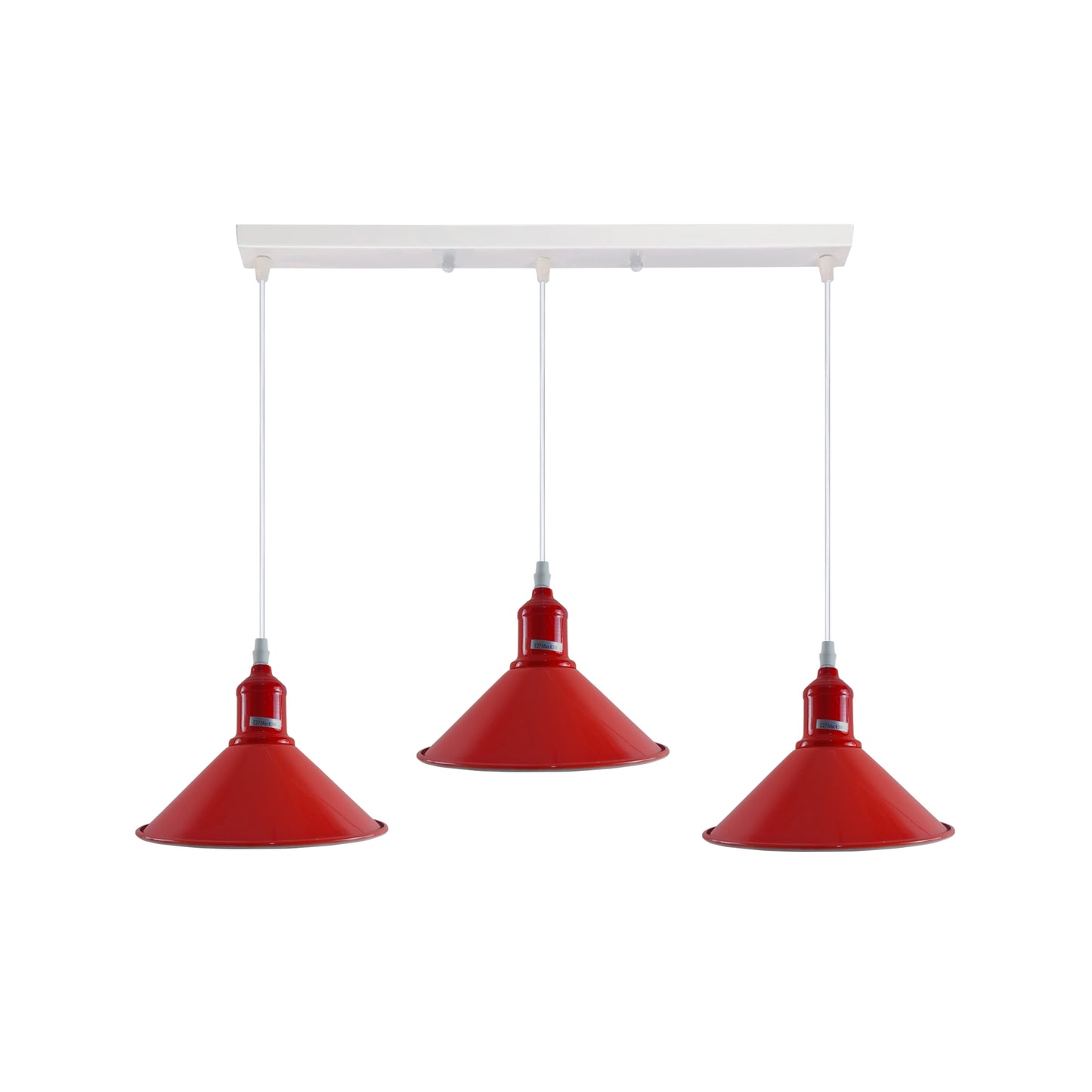 Industrial Vintage Loft Kitchen Bar 3 Lights Fittings Ceiling Cone Metal  E27 Red without bulb
