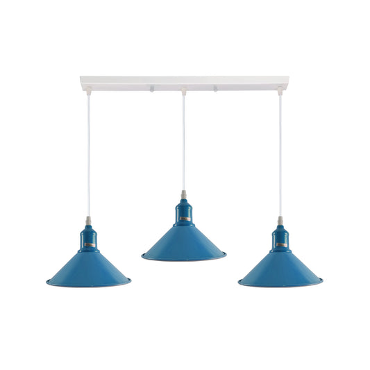 Industrial Vintage Loft Kitchen Bar 3 Lights Fittings Ceiling Cone Metal  E27 Blue without bulb