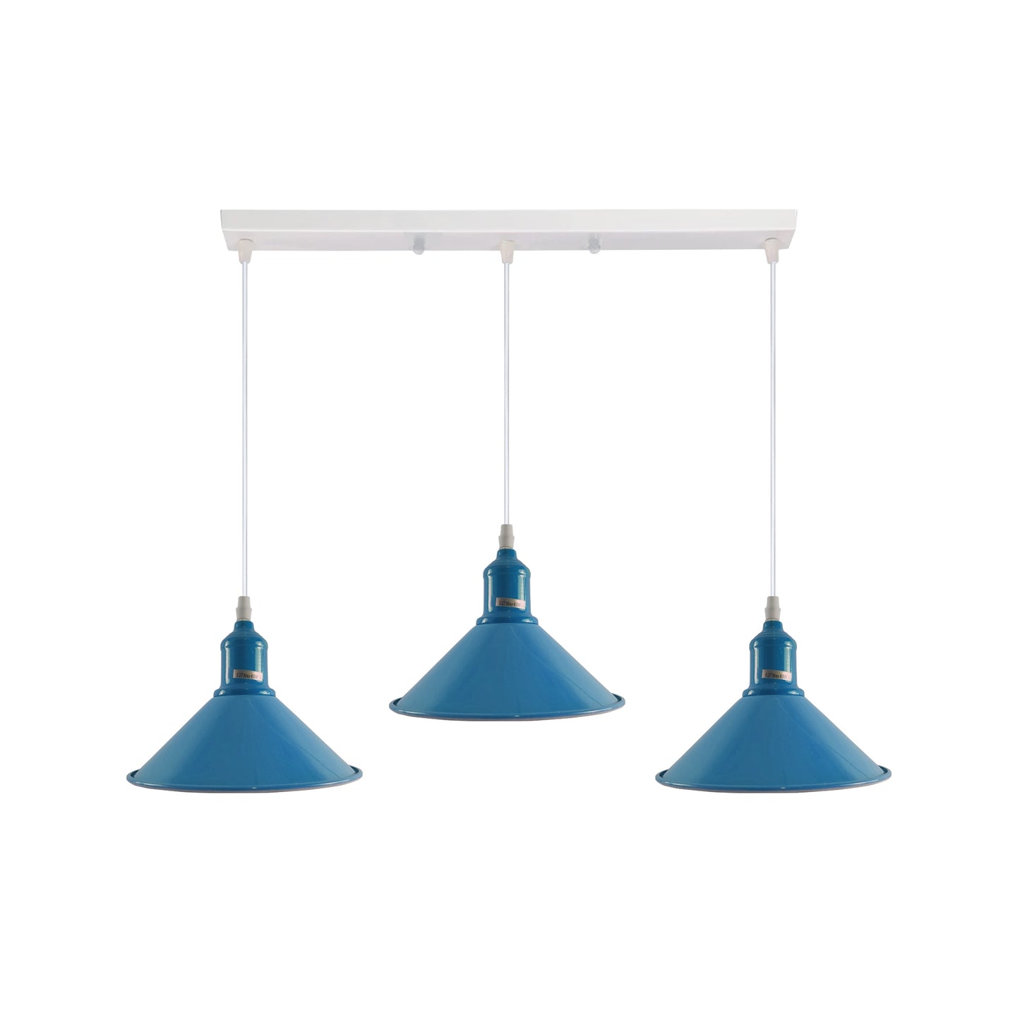 Industrial Vintage Loft Kitchen Bar 3 Lights Fittings Ceiling Cone Metal  E27 Blue without bulb