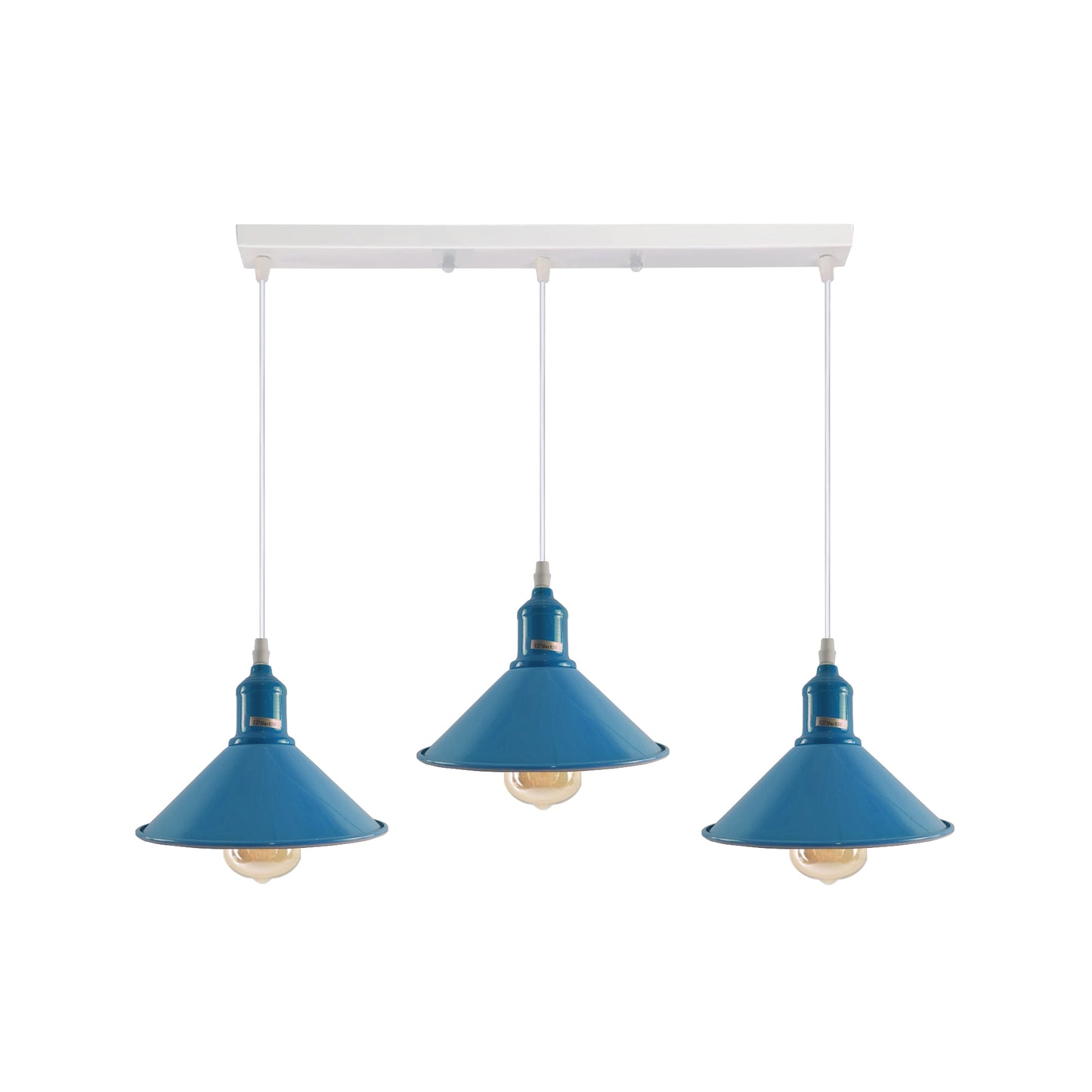 Industrial Vintage Loft Kitchen Bar 3 Lights Fittings Ceiling Cone Metal  E27 Blue without bulb