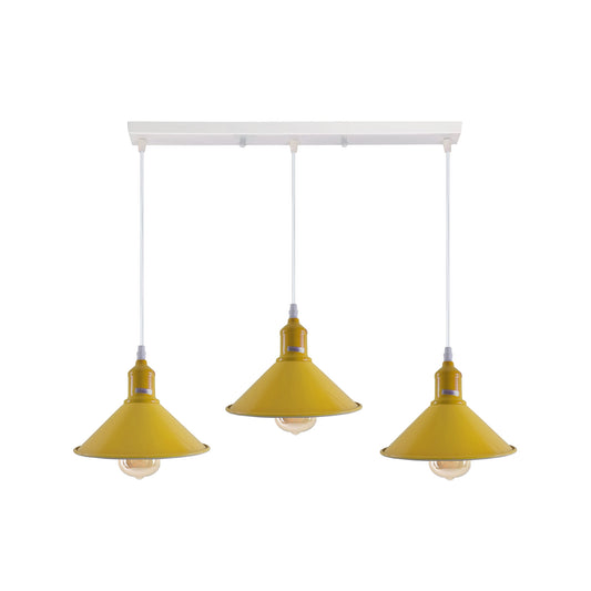 Industrial Vintage Loft Kitchen Bar 3 Lights Fittings Ceiling Cone Metal  E27 Yellow with bulb