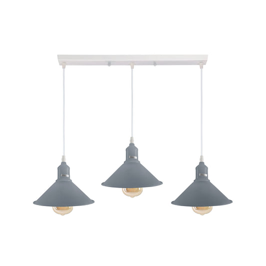 Industrial Vintage Loft Kitchen Bar 3 Lights Fittings Ceiling Cone Metal  E27 Grey with bulb