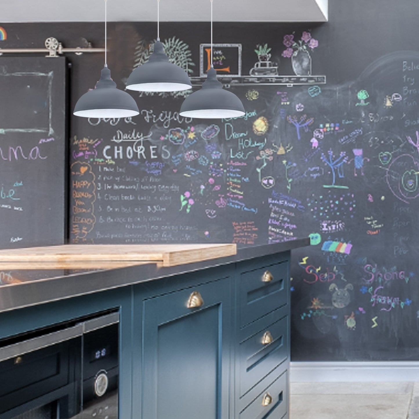 Industrial Vintage Loft Kitchen Bar 3 Lights Fittings Ceiling Curvy Metal E27 Grey, White without bulb