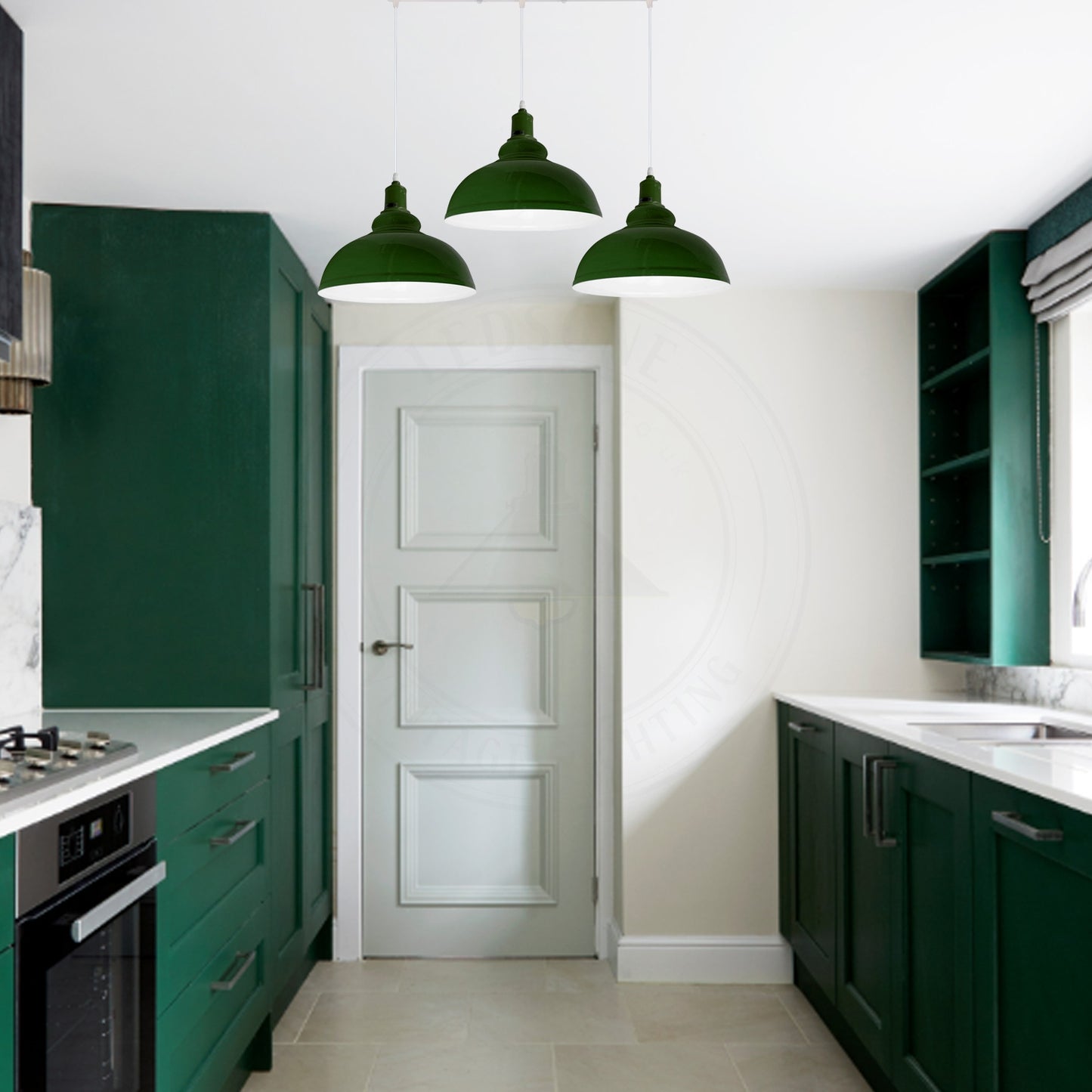 Industrial Vintage Loft Kitchen Bar 3 Lights Fittings Ceiling Curvy Metal E27 Green, White without bulb