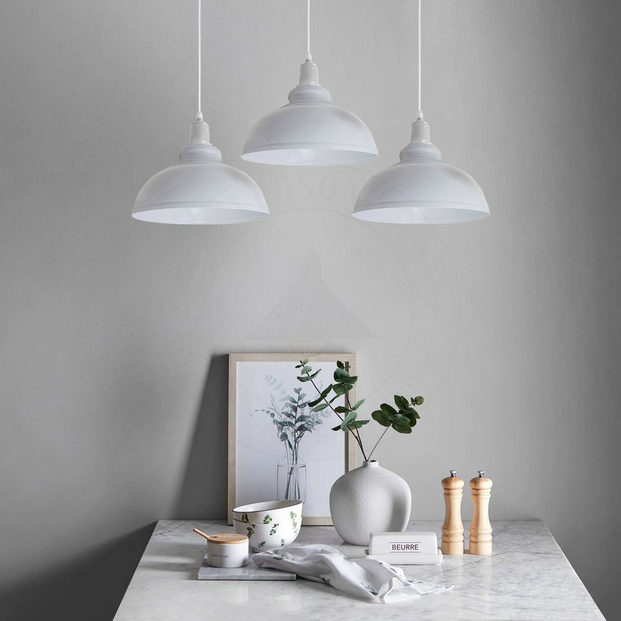 Industrial Vintage Loft Kitchen Bar 3 Lights Fittings Ceiling Curvy Metal E27 White without bulb