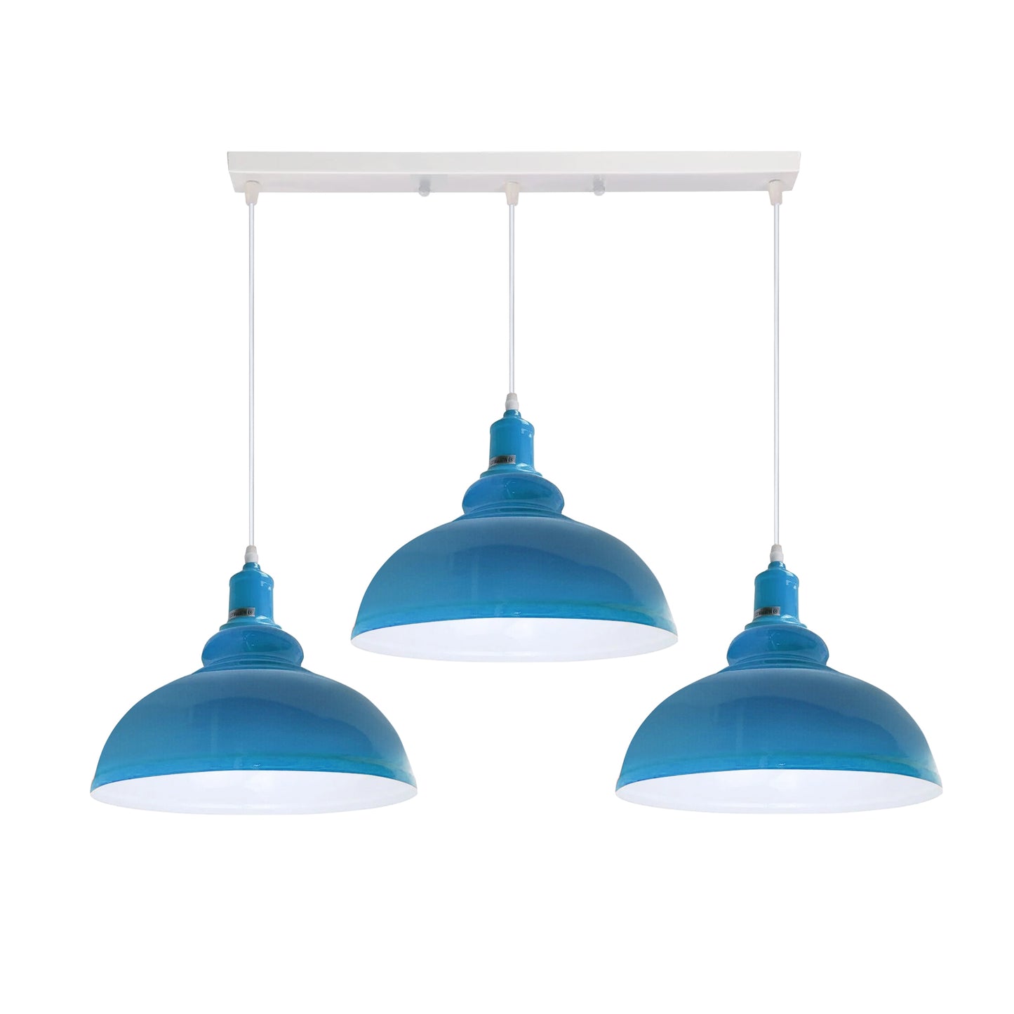 Industrial Vintage Loft Kitchen Bar 3 Lights Fittings Ceiling Curvy Metal E27 Blue, White without bulb