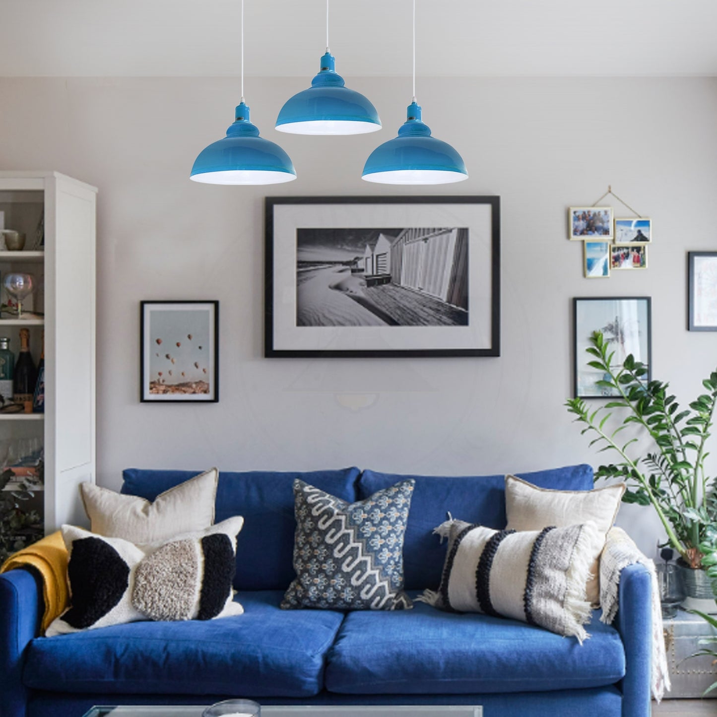 Industrial Vintage Loft Kitchen Bar 3 Lights Fittings Ceiling Curvy Metal E27 Blue, White without bulb