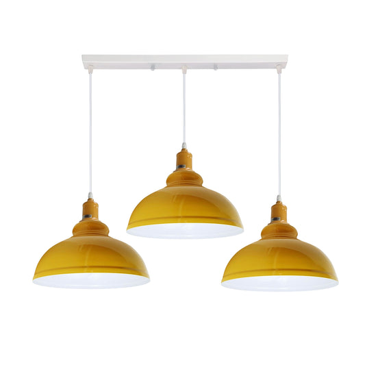 Industrial Vintage Loft Kitchen Bar 3 Lights Fittings Ceiling Curvy Metal E27 Yellow, White without bulb