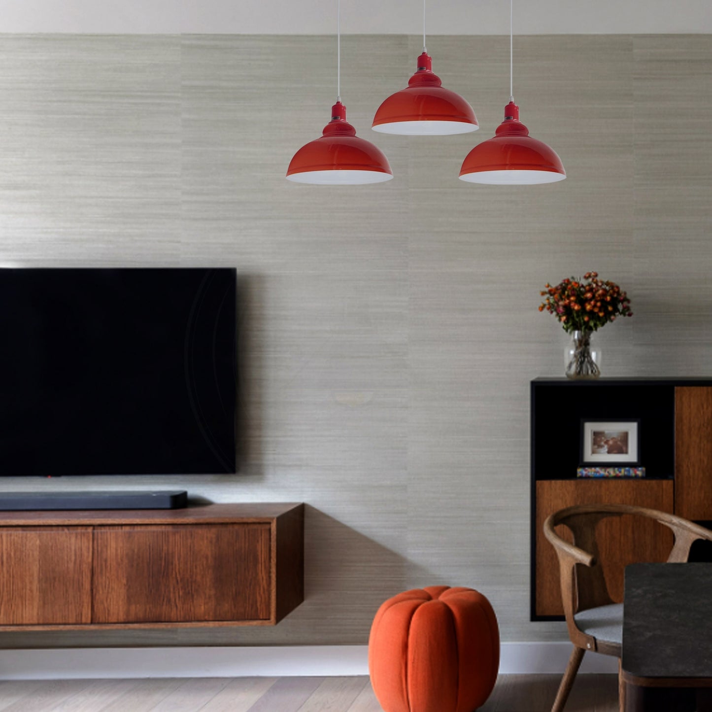 Industrial Vintage Loft Kitchen Bar 3 Lights Fittings Ceiling Curvy Metal E27 Red, White without bulb