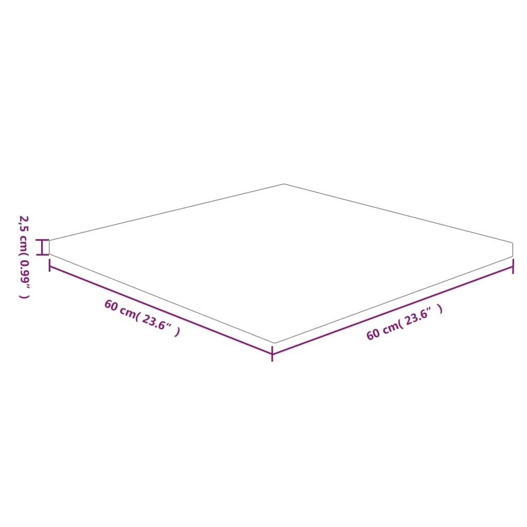 Square Table Top 60x60x2.5 cm Untreated Solid Wood Oak